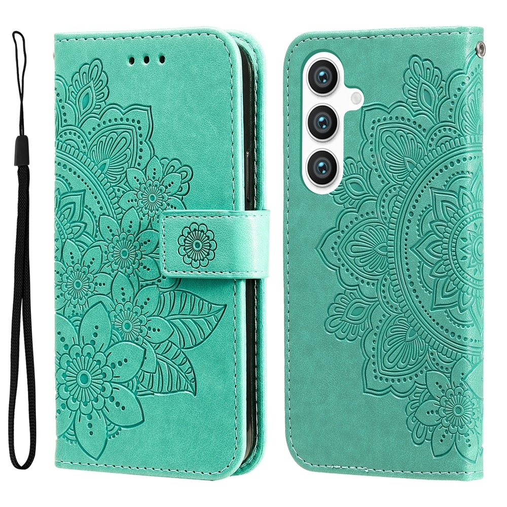 For Samsung Galaxy S25+ 5G Seven-petal Flowers Embossing Leather Phone Case(Green) For Samsung Galaxy S25+ 5G Seven-petal Flowers Embossing Leather Phone Case(Green)