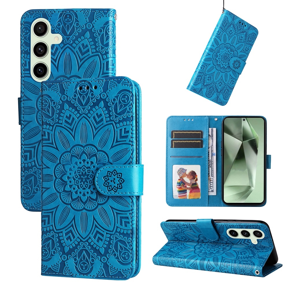 For Samsung Galaxy S24 FE 5G Embossed Sunflower Leather Phone Case(Blue) For Samsung Galaxy S24 FE 5G Embossed Sunflower Leather Phone Case(Blue)