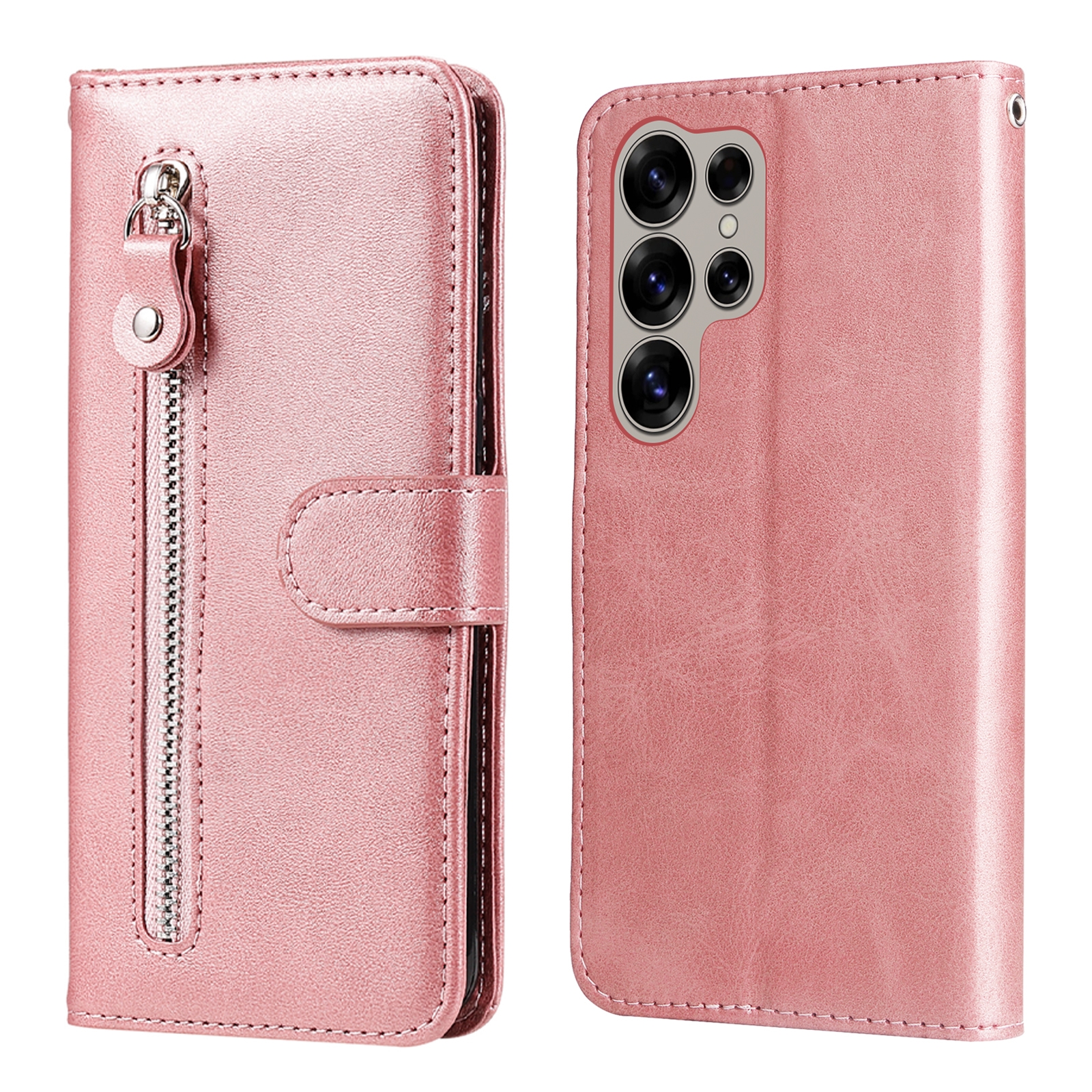For Samsung Galaxy S25 Ultra 5G Fashion Calf Texture Zipper Leather Phone Case(Rose Gold) For Samsung Galaxy S25 Ultra 5G Fashion Calf Texture Zipper Leather Phone Case(Rose Gold)