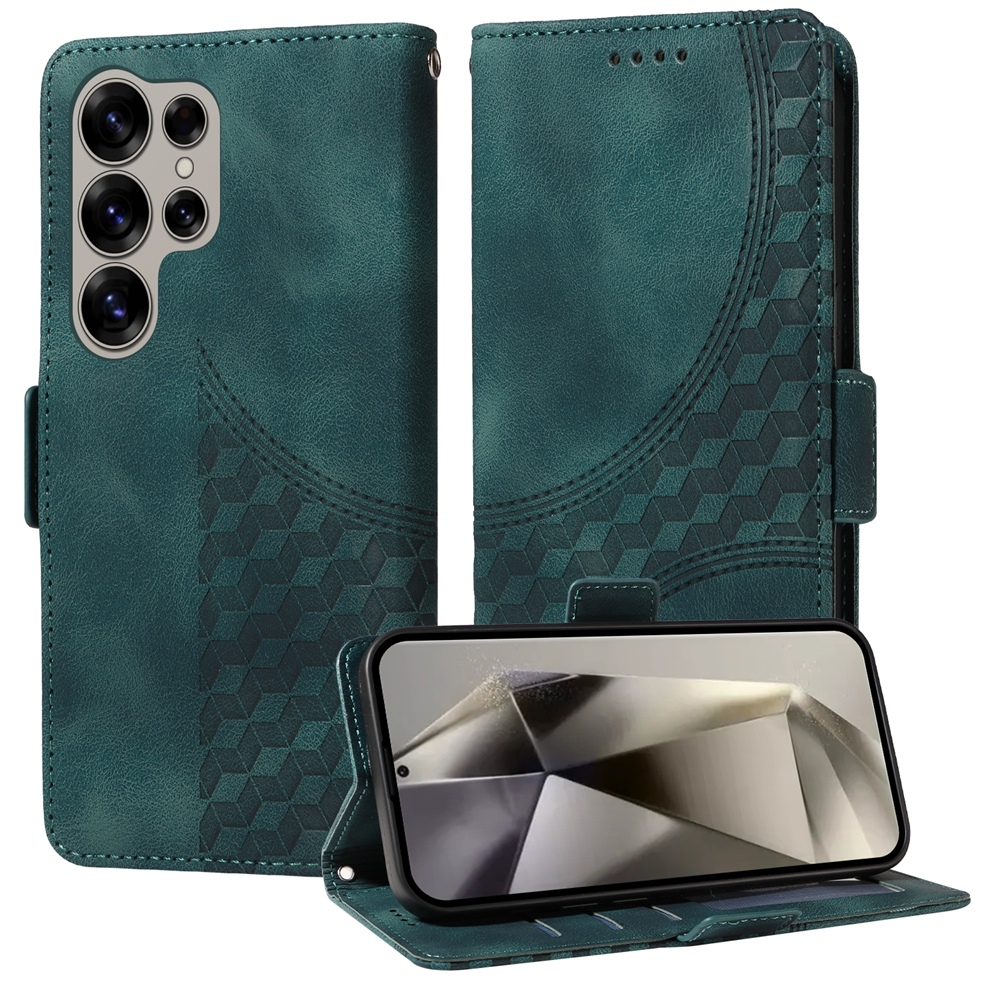 For Samsung Galaxy S25 Ultra 5G Embossed Rhombus Starry Leather Phone Case(Green) For Samsung Galaxy S25 Ultra 5G Embossed Rhombus Starry Leather Phone Case(Green)