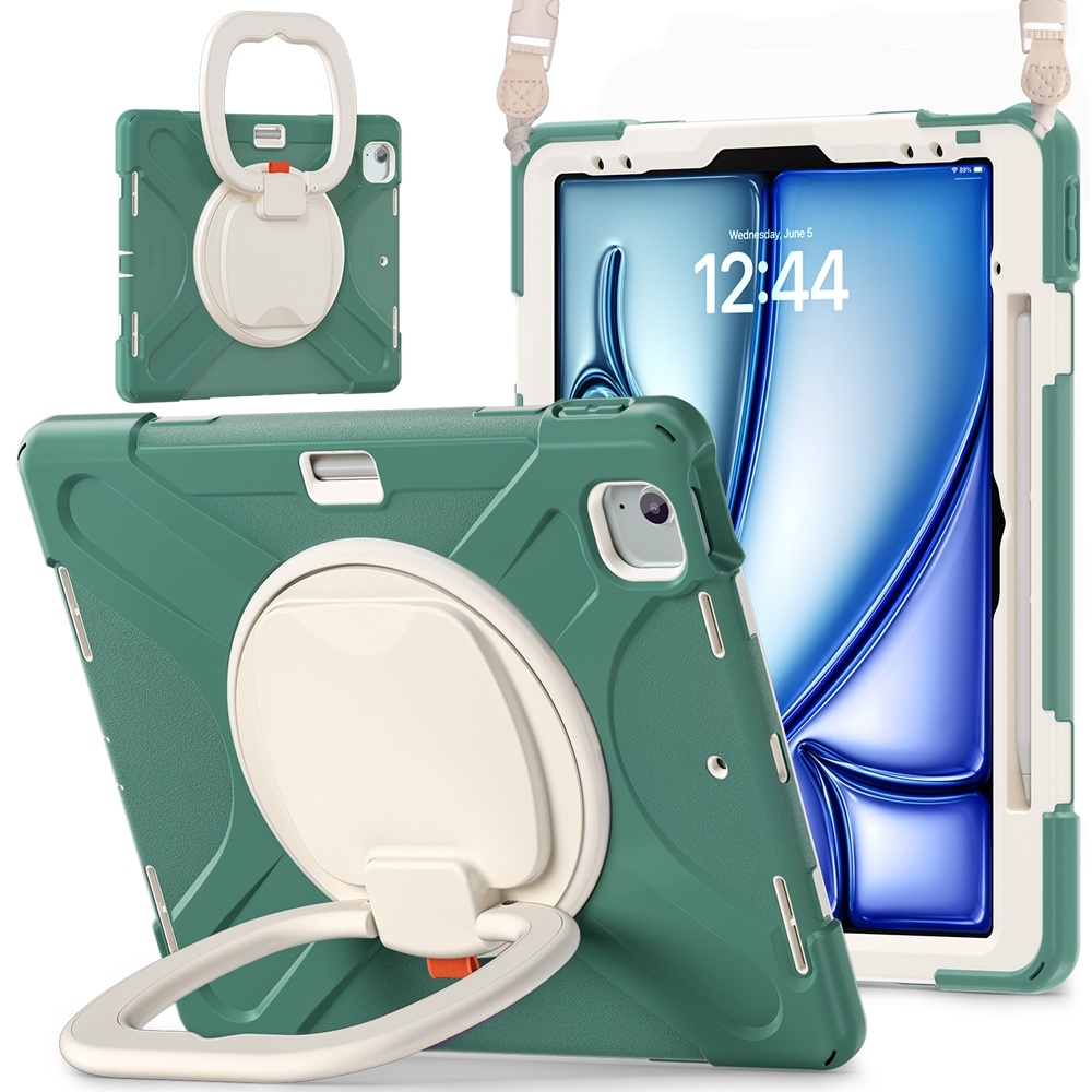 For iPad Air 13 2024 Silicone Hybrid PC Tablet Case with Holder & Shoulder Strap(Emerald Green) For iPad Air 13 2024 Silicone Hybrid PC Tablet Case with Holder & Shoulder Strap(Emerald Green)