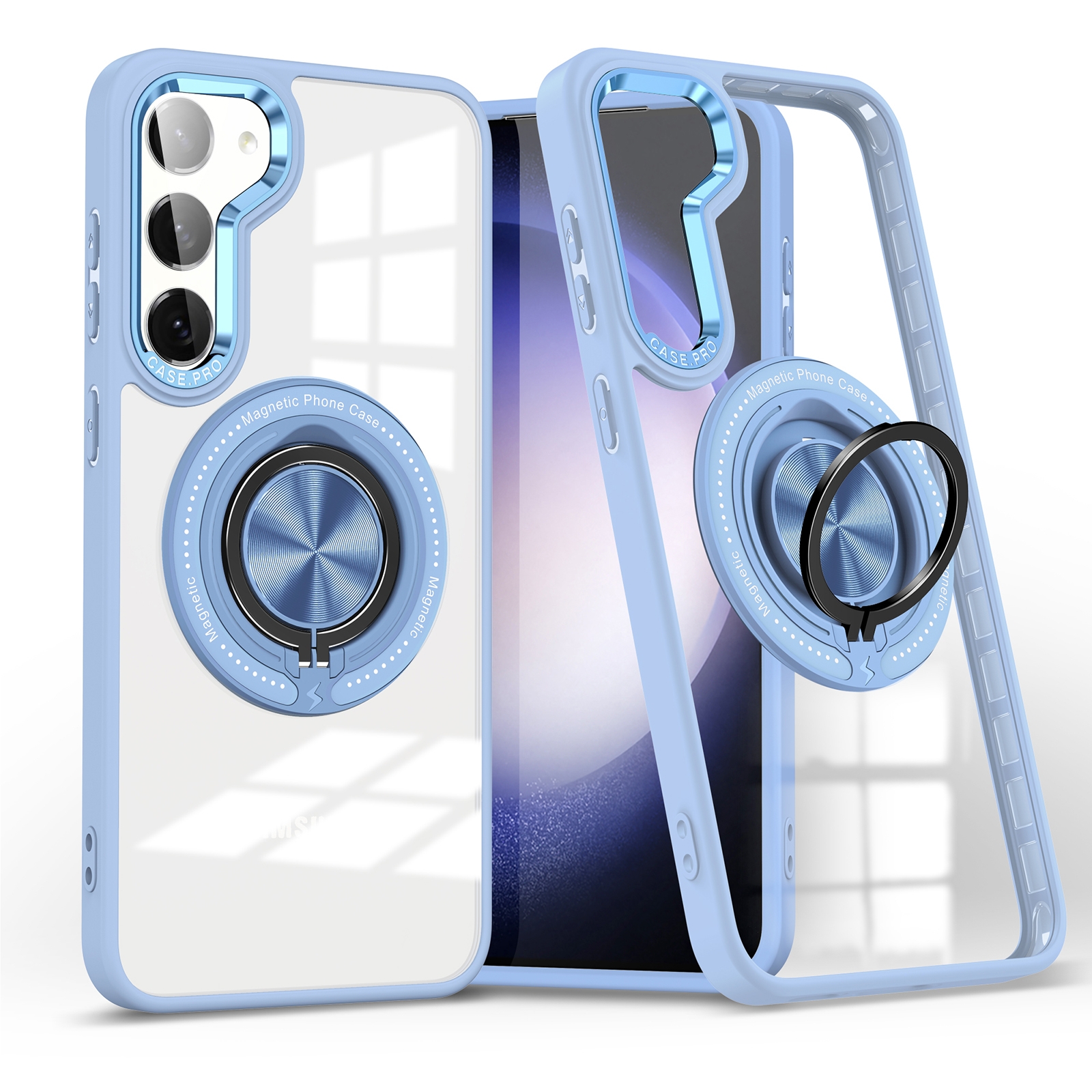 For Samsung Galaxy S23 5G Magnetic Rotating Ring Holder Phone Case(Light Blue) For Samsung Galaxy S23 5G Magnetic Rotating Ring Holder Phone Case(Light Blue)