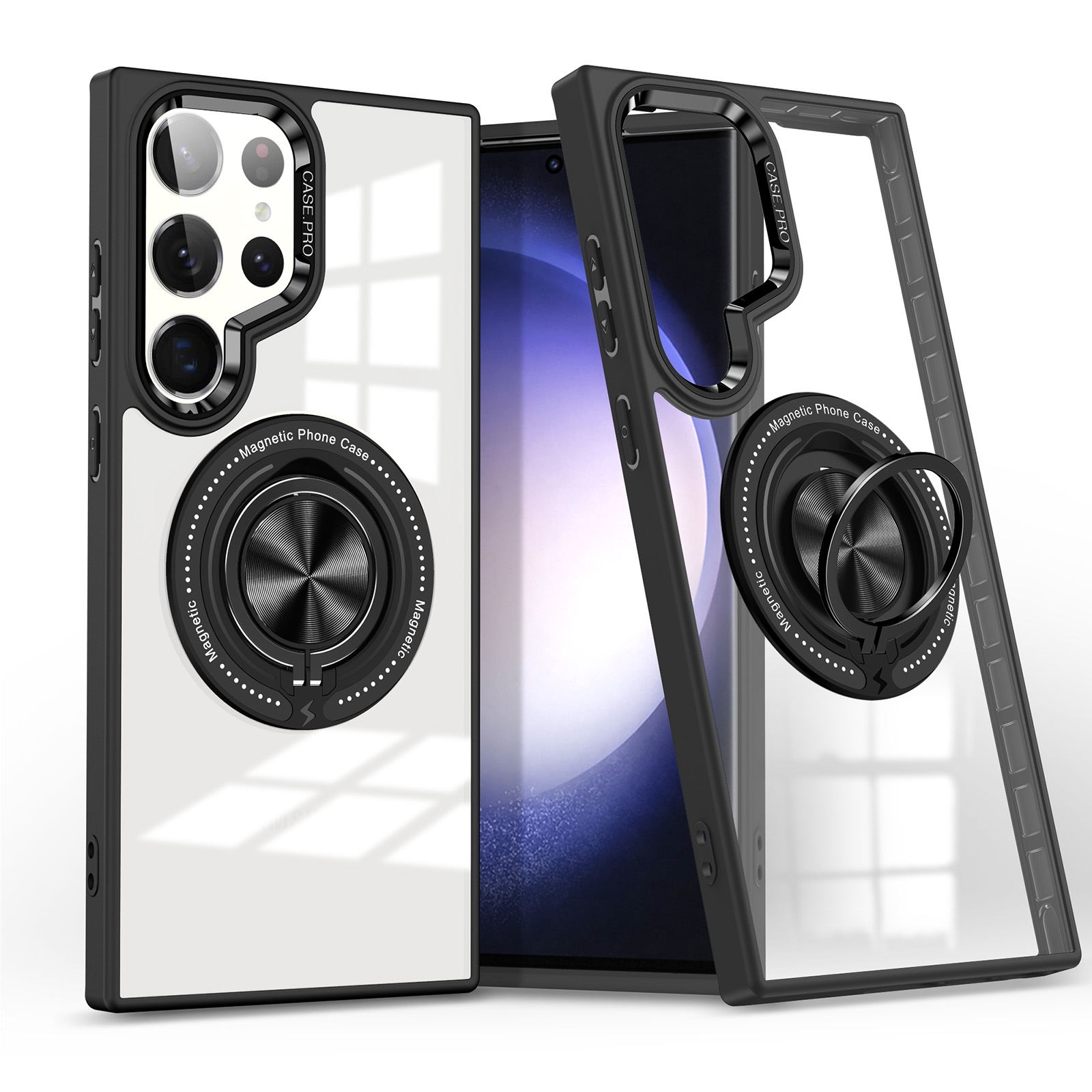 For Samsung Galaxy S23 Ultra 5G Magnetic Rotating Ring Holder Phone Case(Black)