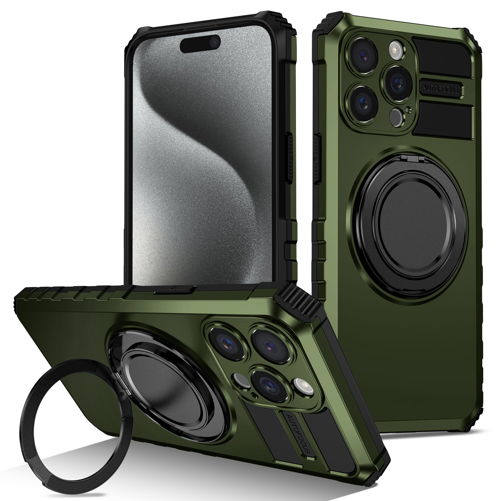 For iPhone 15 Pro Rotating Magnetic Holder Phone Case(Dark Green) For iPhone 15 Pro Rotating Magnetic Holder Phone Case(Dark Green)