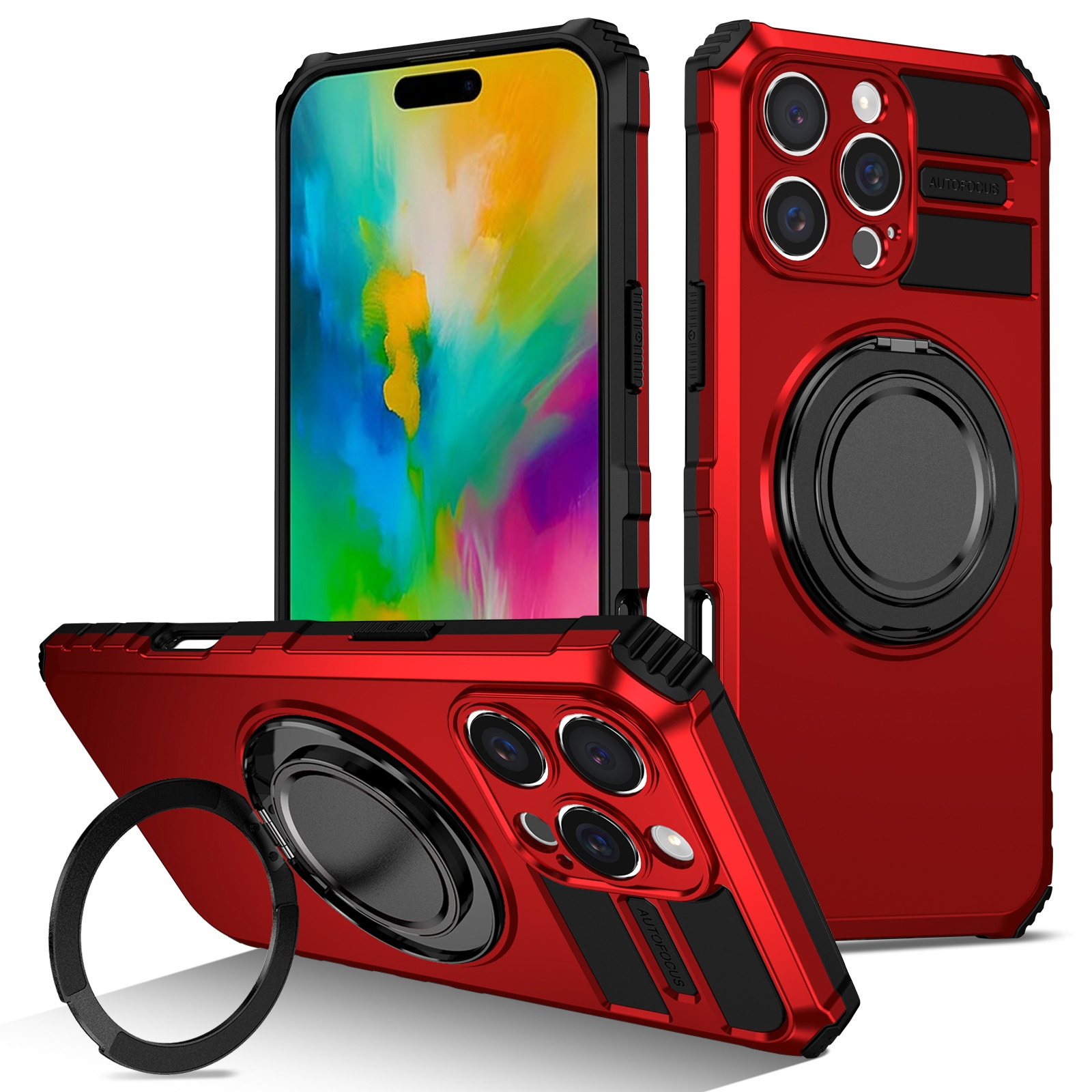 For iPhone 16 Pro Rotating Magnetic Holder Phone Case(Red) For iPhone 16 Pro Rotating Magnetic Holder Phone Case(Red)