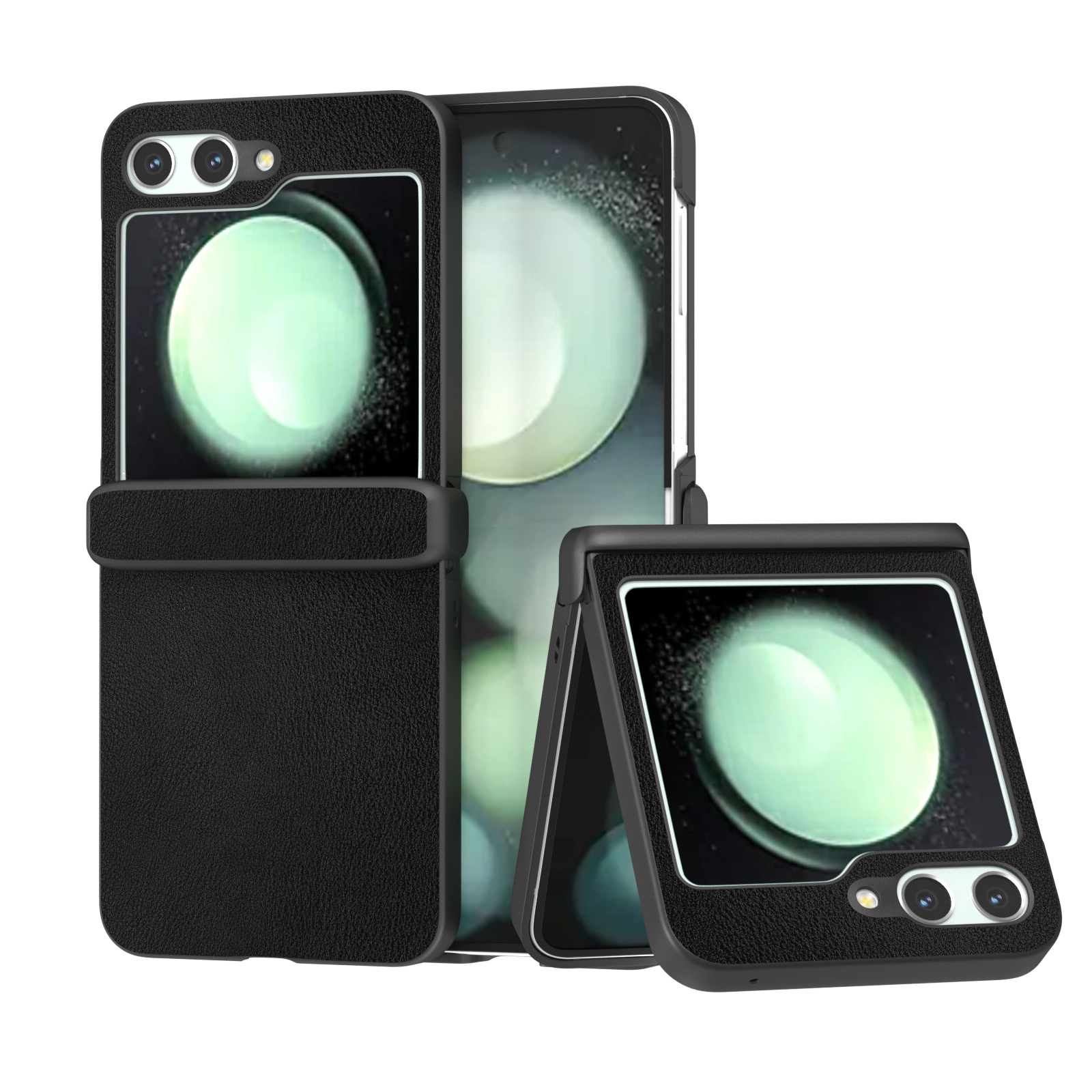 For Samsung Galaxy Z Flip6 Three Parts Skin Feel PU Leather Full Coverage Phone Case(Black)