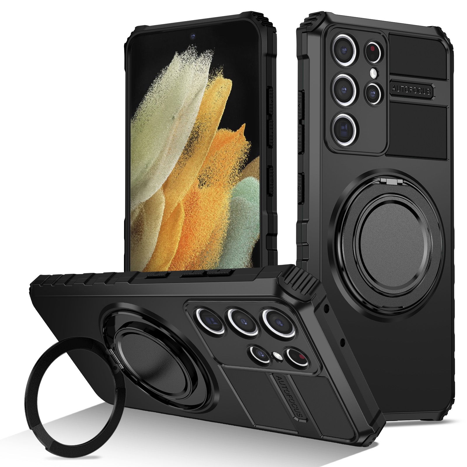 For Samsung Galaxy S21 Ultra 5G Rotating Magnetic Holder Phone Case(Black) For Samsung Galaxy S21 Ultra 5G Rotating Magnetic Holder Phone Case(Black)