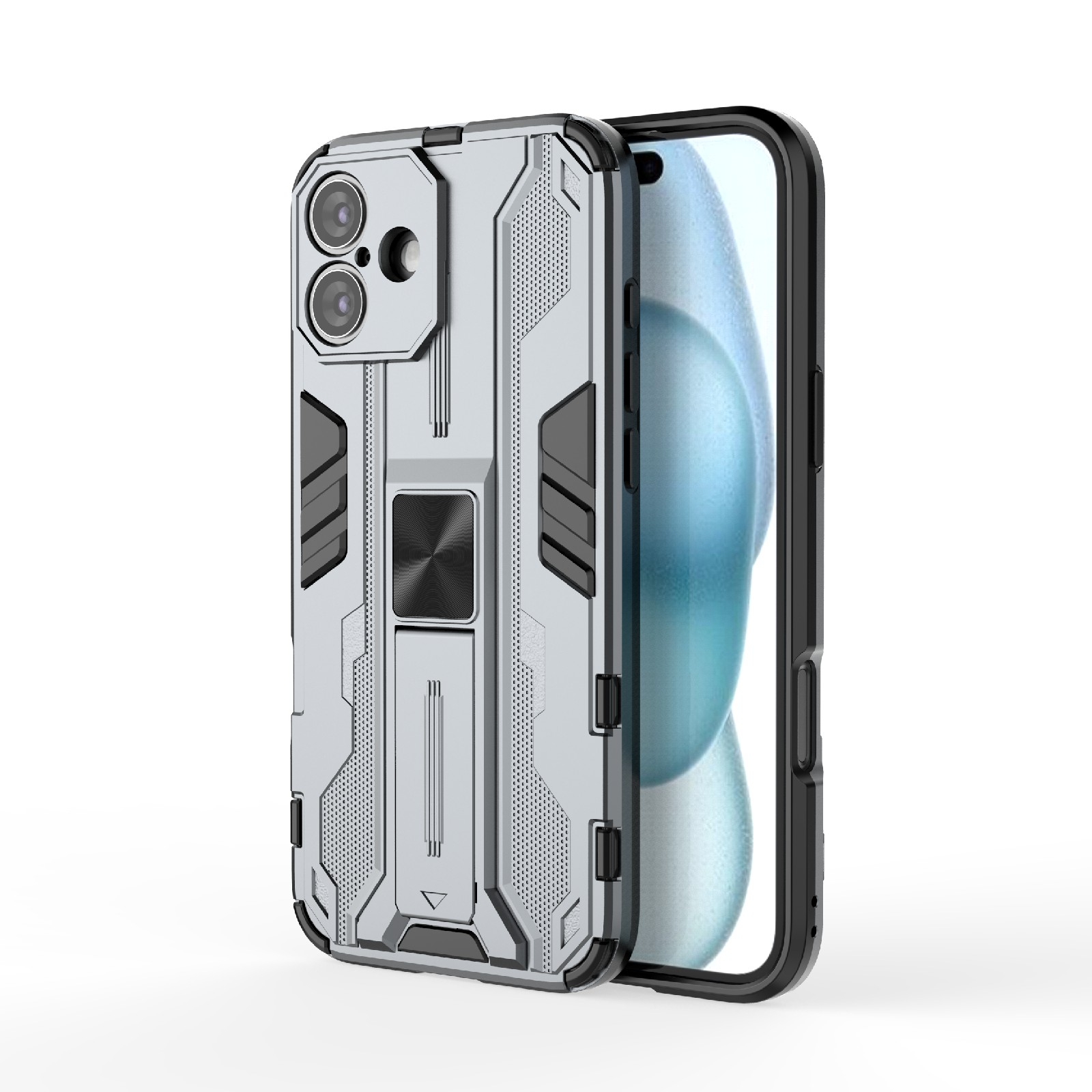 For iPhone 16 Plus Supersonic PC + TPU Holder Phone Case(White) For iPhone 16 Plus Supersonic PC + TPU Holder Phone Case(White)