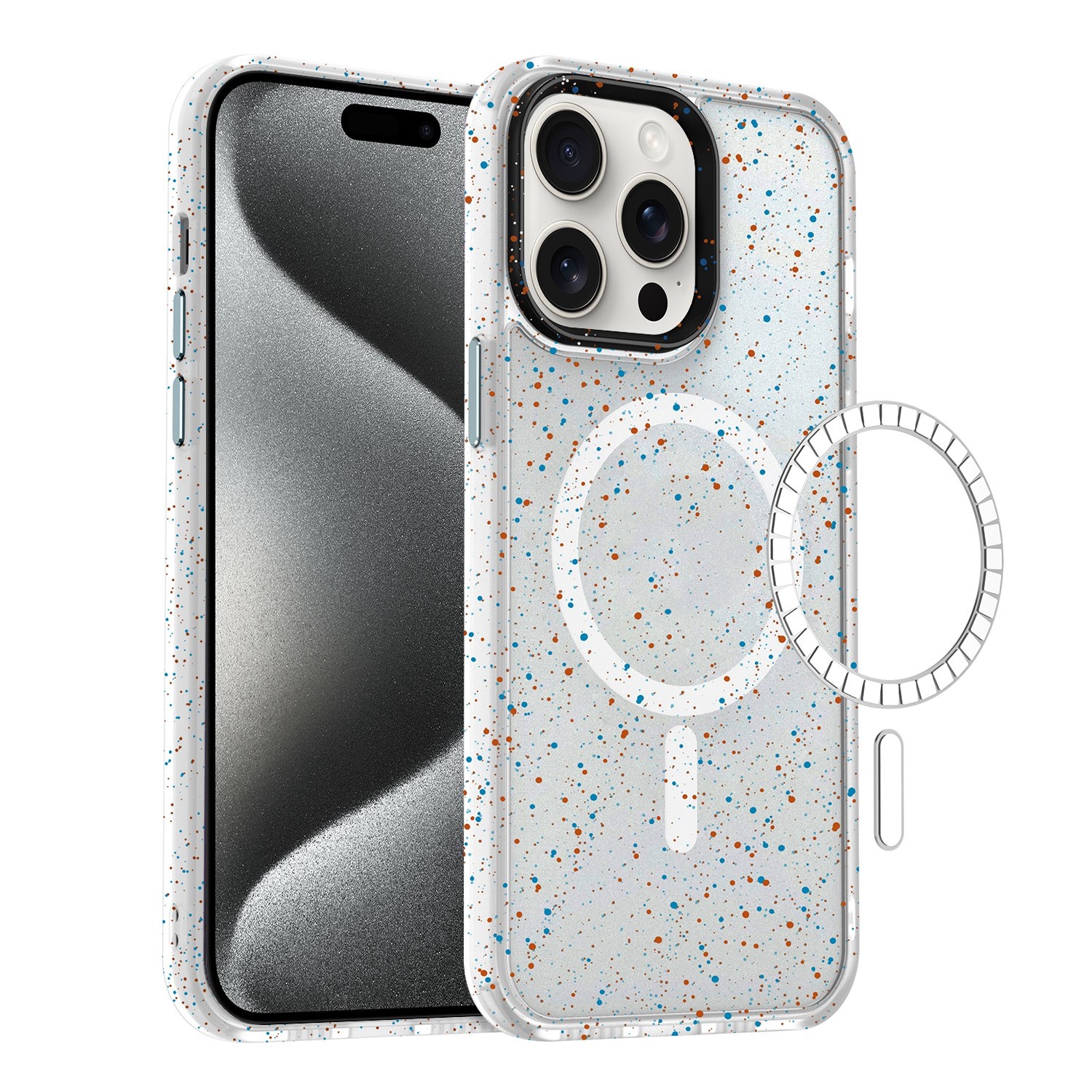 For iPhone 15 Pro Colorful Ink-splash Magsafe PC Hybrid TPU Phone Case(White) For iPhone 15 Pro Colorful Ink-splash Magsafe PC Hybrid TPU Phone Case(White)