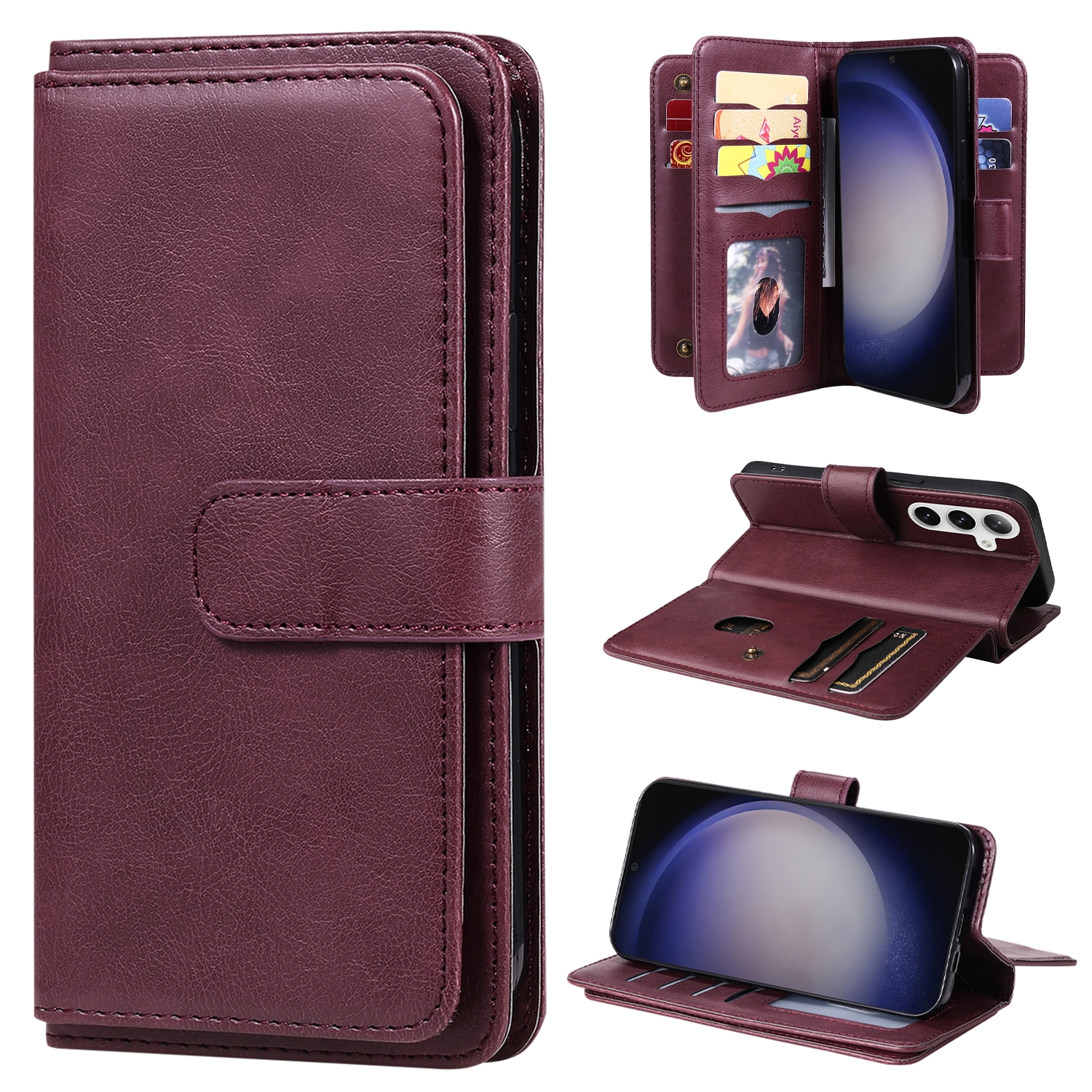 For Samsung Galaxy S25 / S24 5G Multi-Function Wallet 10 Card Slots Leather Phone Case(Claret)