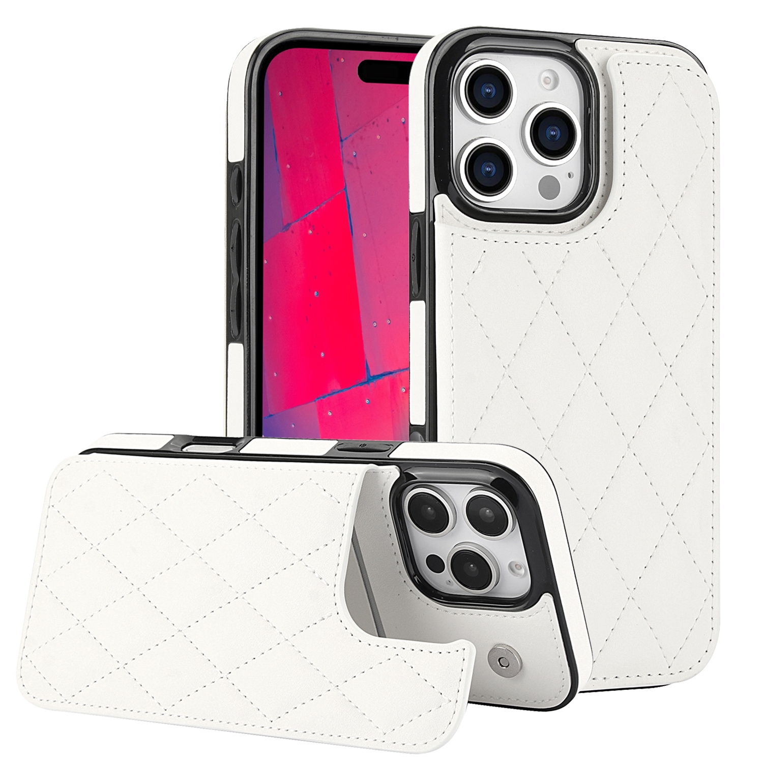 For iPhone 16 Pro Max Double Buckle Rhombic PU Leather Phone Case(White) For iPhone 16 Pro Max Double Buckle Rhombic PU Leather Phone Case(White)