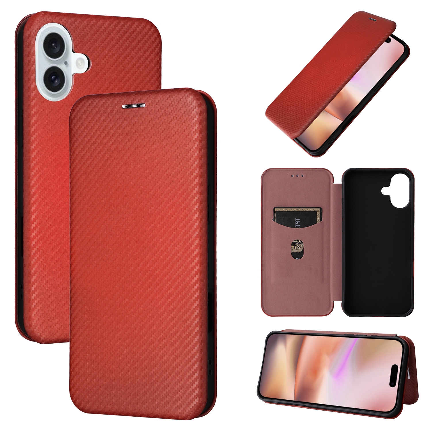 For iPhone 16 Plus Carbon Fiber Texture Flip Leather Phone Case(Brown) For iPhone 16 Plus Carbon Fiber Texture Flip Leather Phone Case(Brown)