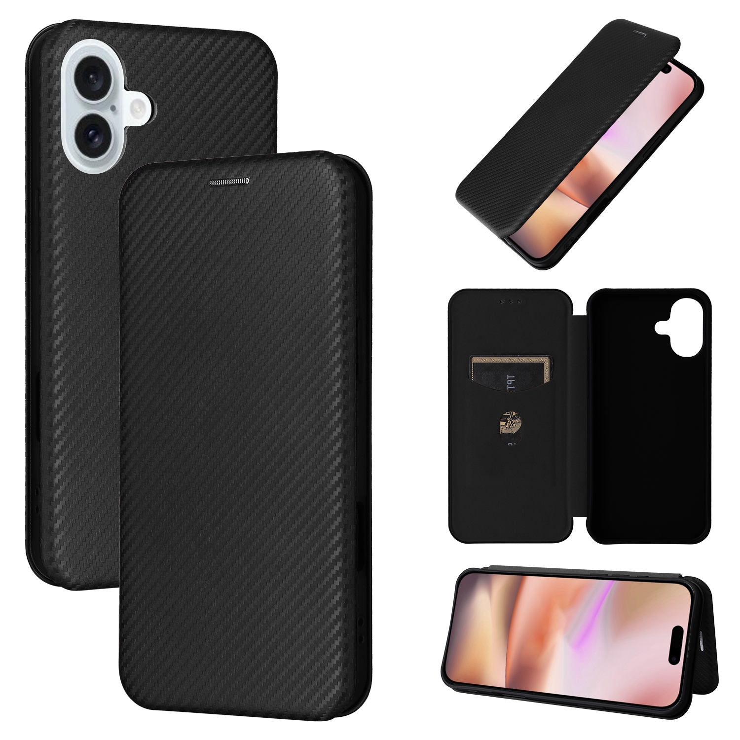 For iPhone 16 Carbon Fiber Texture Flip Leather Phone Case(Black) For iPhone 16 Carbon Fiber Texture Flip Leather Phone Case(Black)