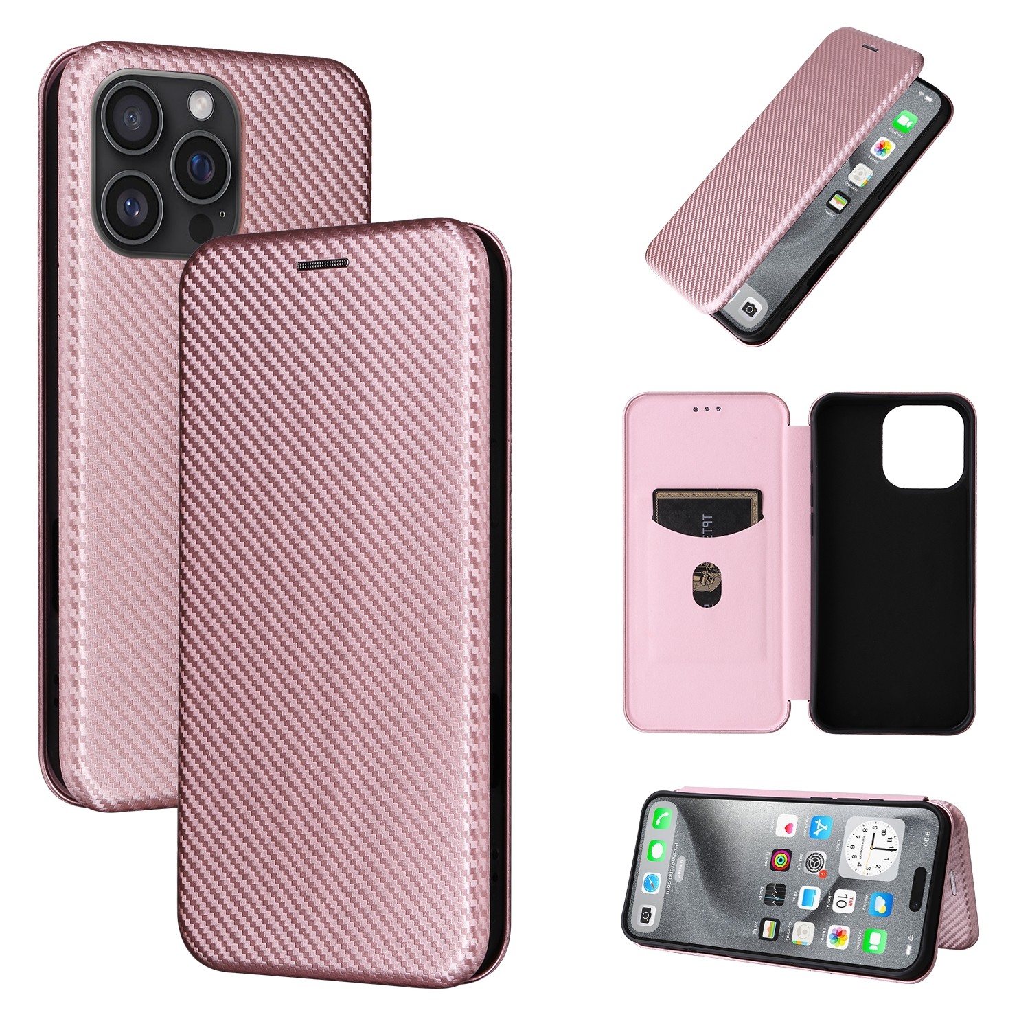 For iPhone 16 Pro Carbon Fiber Texture Flip Leather Phone Case(Pink) For iPhone 16 Pro Carbon Fiber Texture Flip Leather Phone Case(Pink)