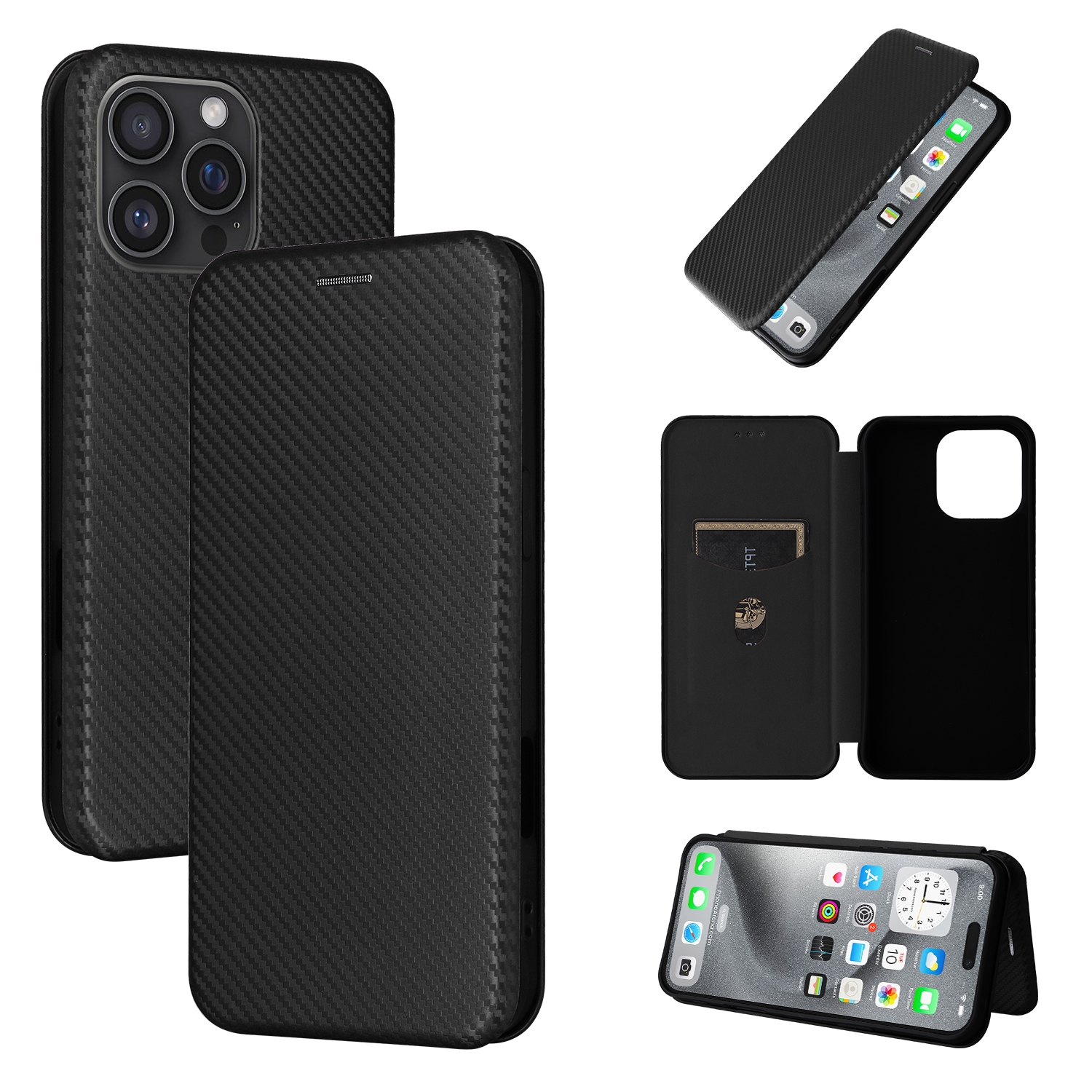 For iPhone 16 Pro Max Carbon Fiber Texture Flip Leather Phone Case(Black) For iPhone 16 Pro Max Carbon Fiber Texture Flip Leather Phone Case(Black)