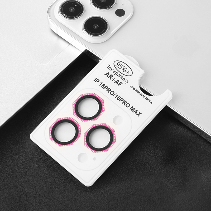 For iPhone 16 Pro / 16 Pro Max HD Lens Protective Film with Diamond(Rose Red) For iPhone 16 Pro / 16 Pro Max HD Lens Protective Film with Diamond(Rose Red)