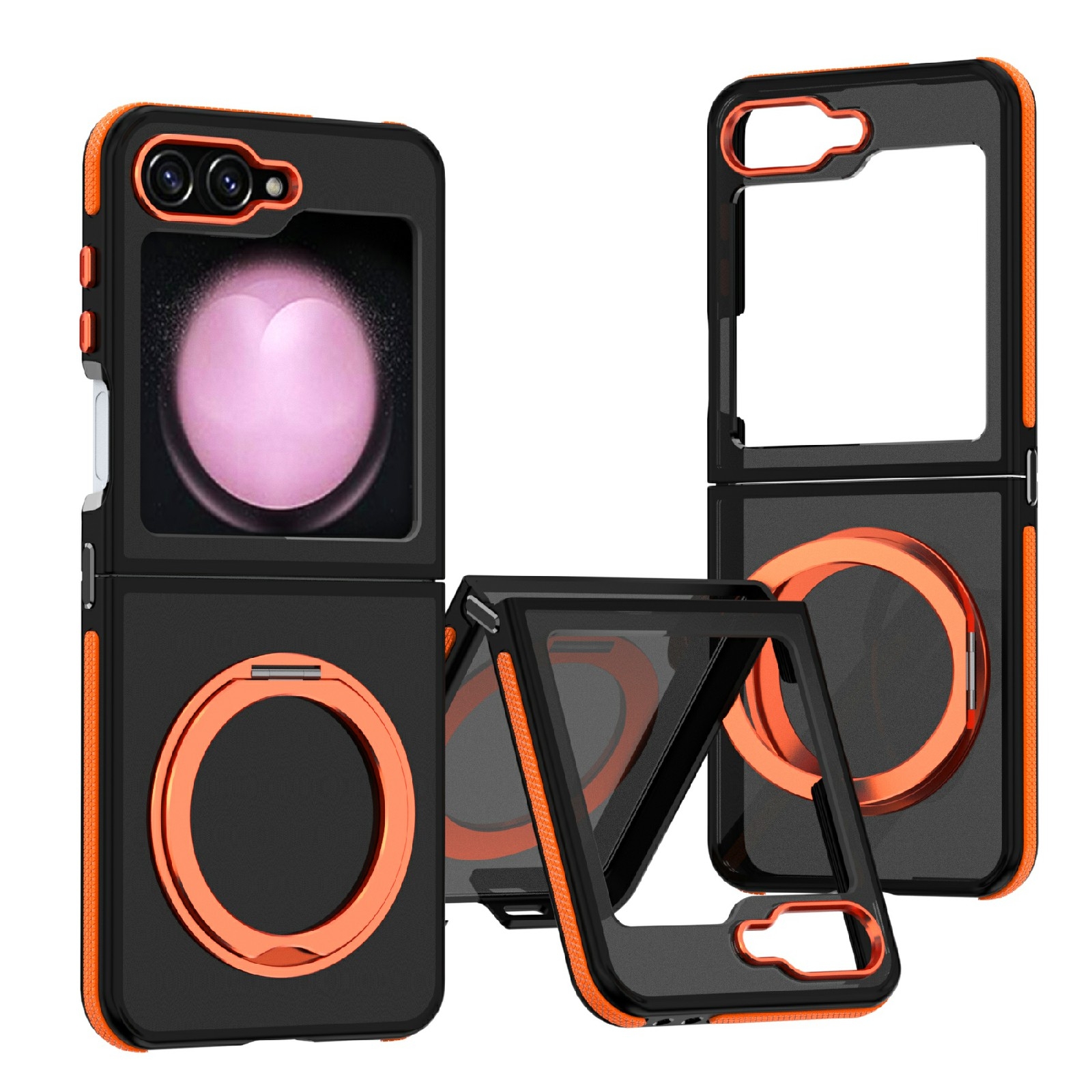 For Samsung Galaxy Z Flip6 Dual-Color Skin Feel 360 Rotating Holder Phone Case(Orange) For Samsung Galaxy Z Flip6 Dual-Color Skin Feel 360 Rotating Holder Phone Case(Orange)