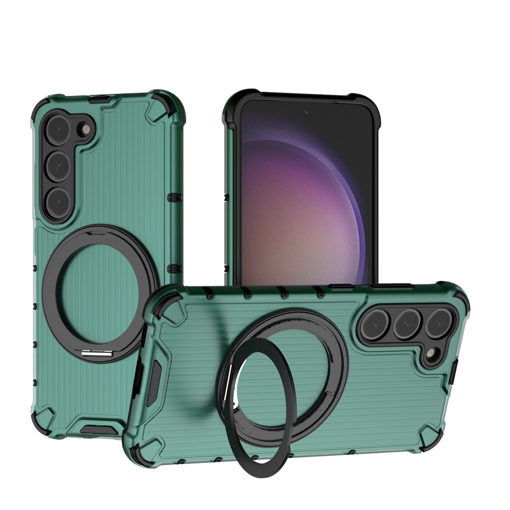 For Samsung Galaxy S23 5G Grating 360 Degree Rotating Holder Shockproof Phone Case(Green) For Samsung Galaxy S23 5G Grating 360 Degree Rotating Holder Shockproof Phone Case(Green)