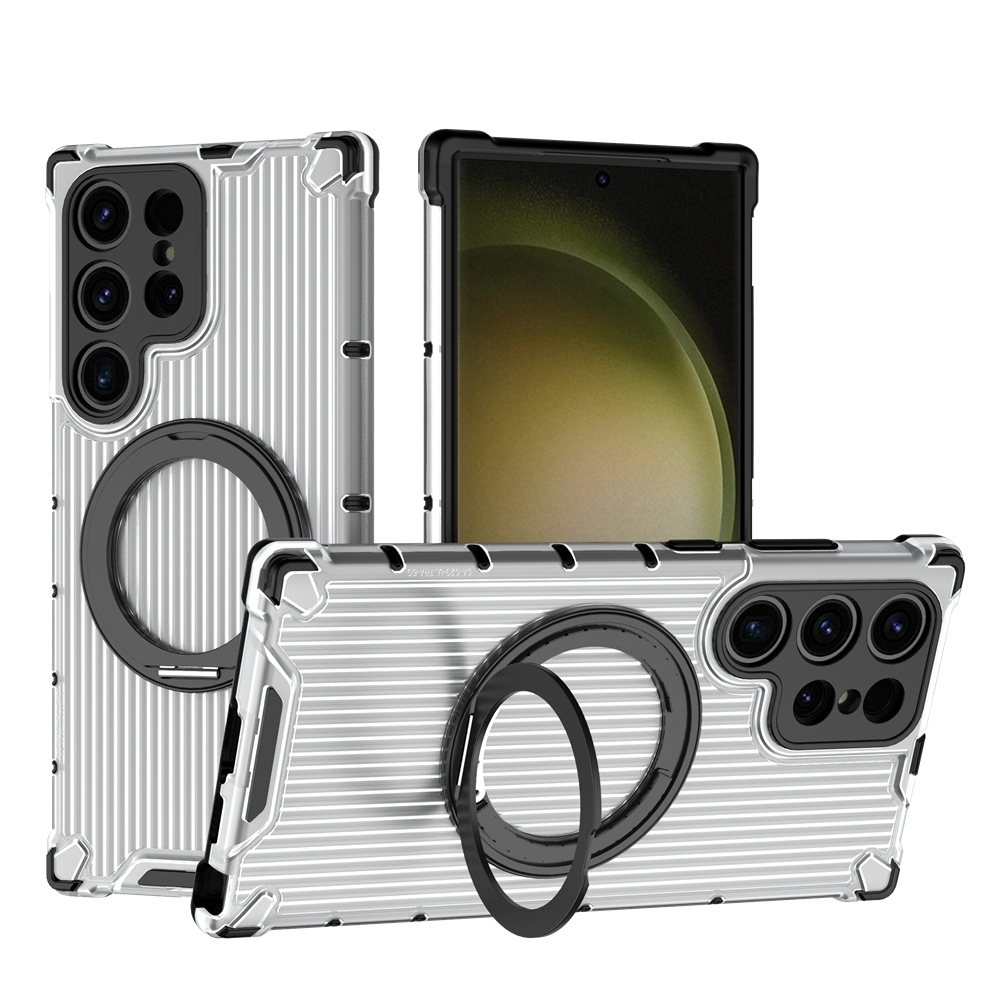 For Samsung Galaxy S23 Ultra 5G Grating 360 Degree Rotating Holder Shockproof Phone Case(Transparent) For Samsung Galaxy S23 Ultra 5G Grating 360 Degree Rotating Holder Shockproof Phone Case(Transparent)