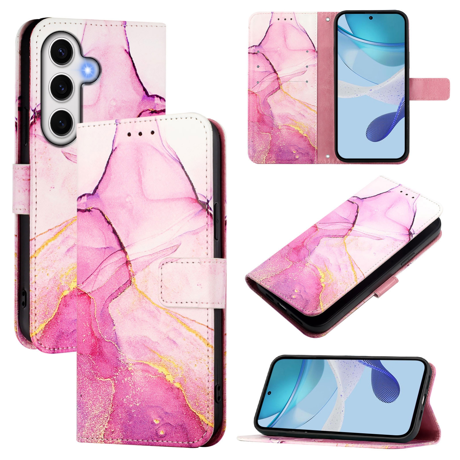 For Samsung Galaxy S24 FE 5G PT003 Marble Pattern Flip Leather Phone Case(Pink Purple Gold) For Samsung Galaxy S24 FE 5G PT003 Marble Pattern Flip Leather Phone Case(Pink Purple Gold)