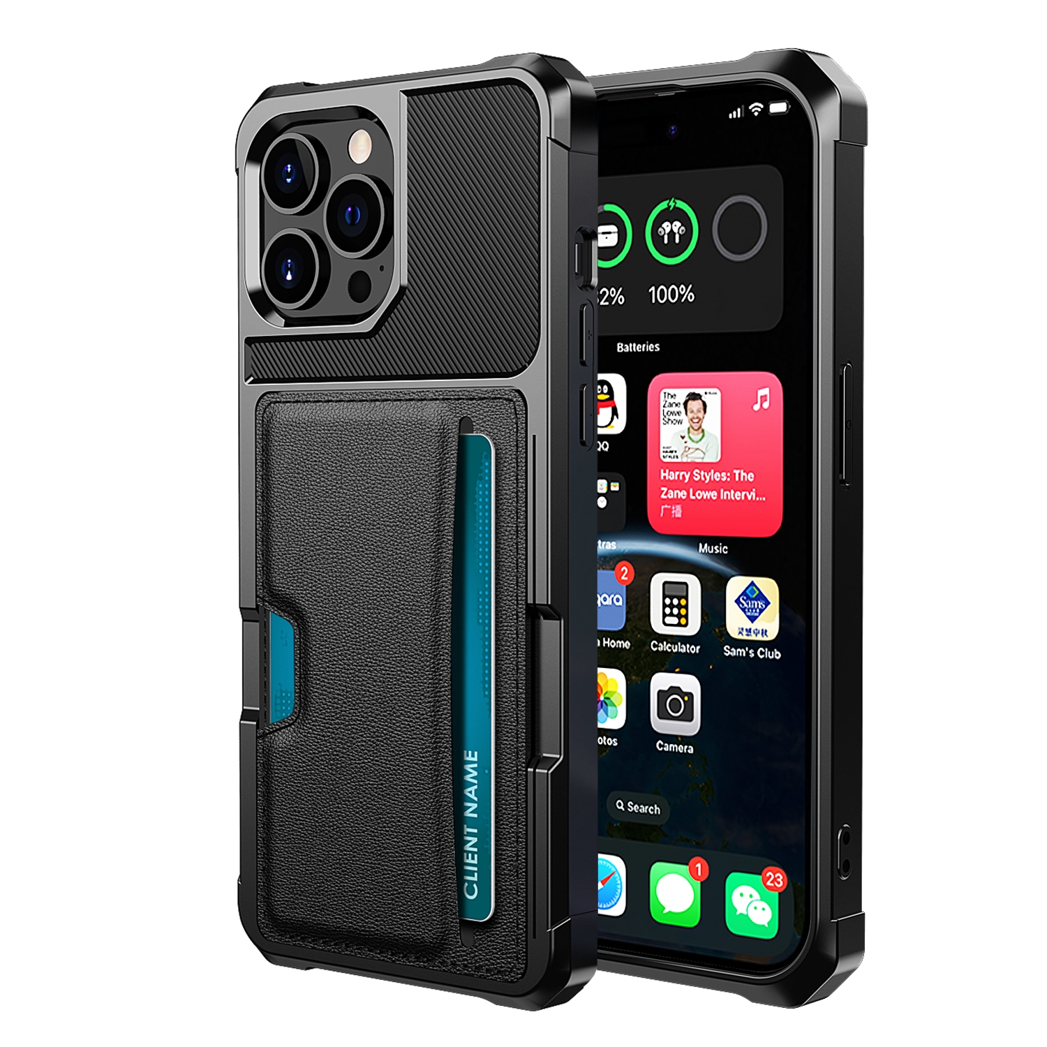 For iPhone 15 Pro Max ZM02 Card Slot Holder Phone Case(Black) For iPhone 15 Pro Max ZM02 Card Slot Holder Phone Case(Black)