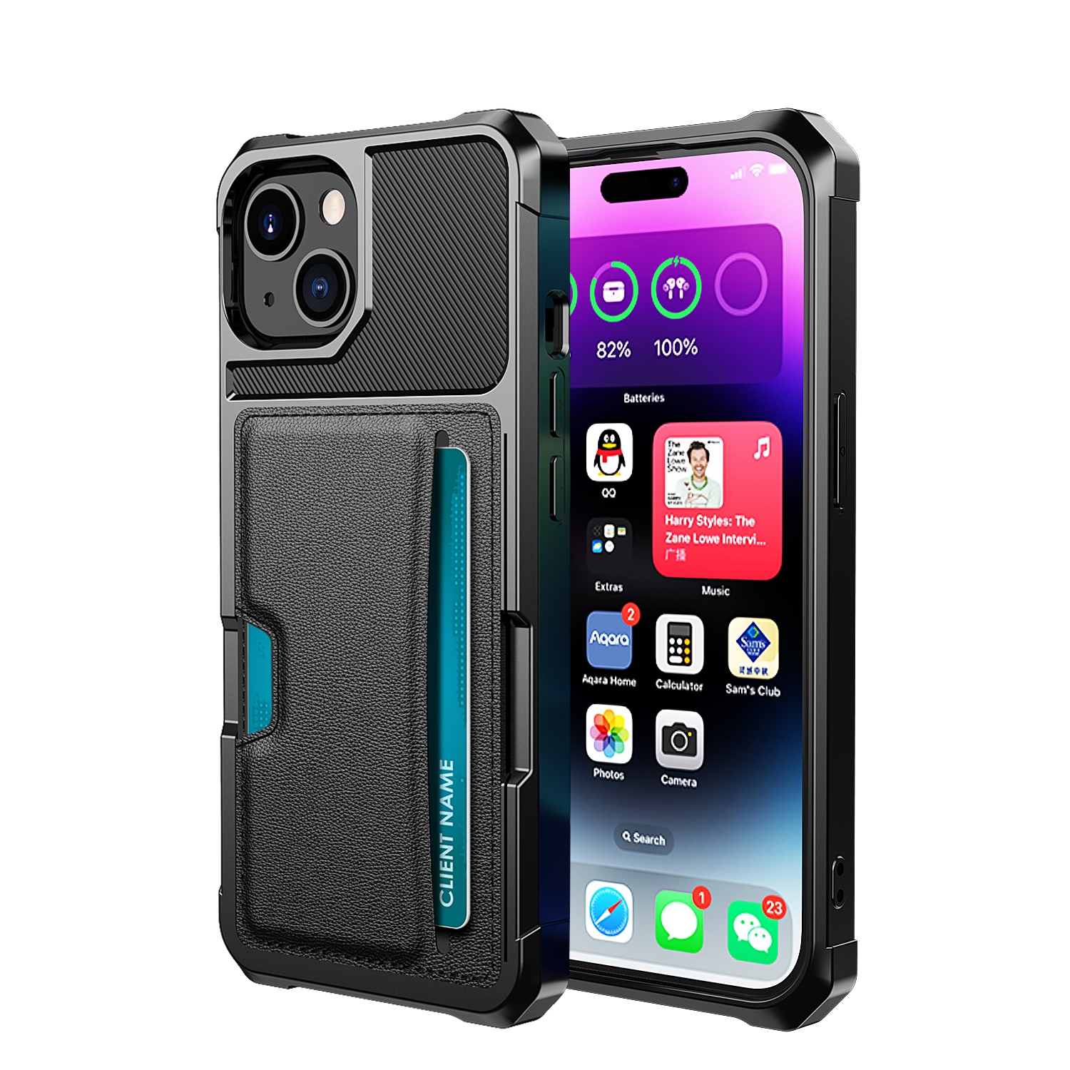 For iPhone 15 ZM02 Card Slot Holder Phone Case(Black) For iPhone 15 ZM02 Card Slot Holder Phone Case(Black)