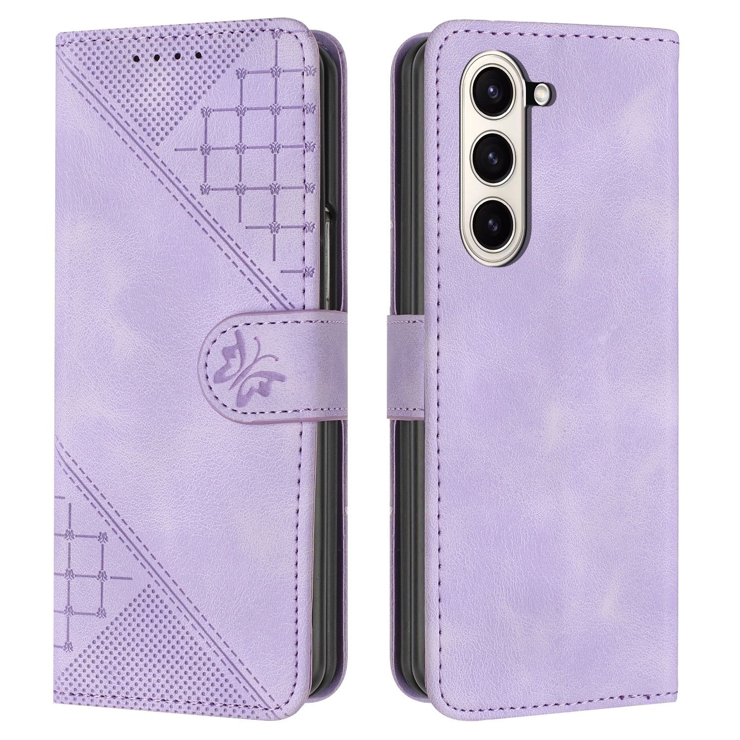 For Samsung Galaxy Z Fold5 YX0080 Grid Butterfly Embossed Pattern Flip Leather Phone Case with Lanyard(Light Purple) For Samsung Galaxy Z Fold5 YX0080 Grid Butterfly Embossed Pattern Flip Leather Phone Case with Lanyard(Light Purple)