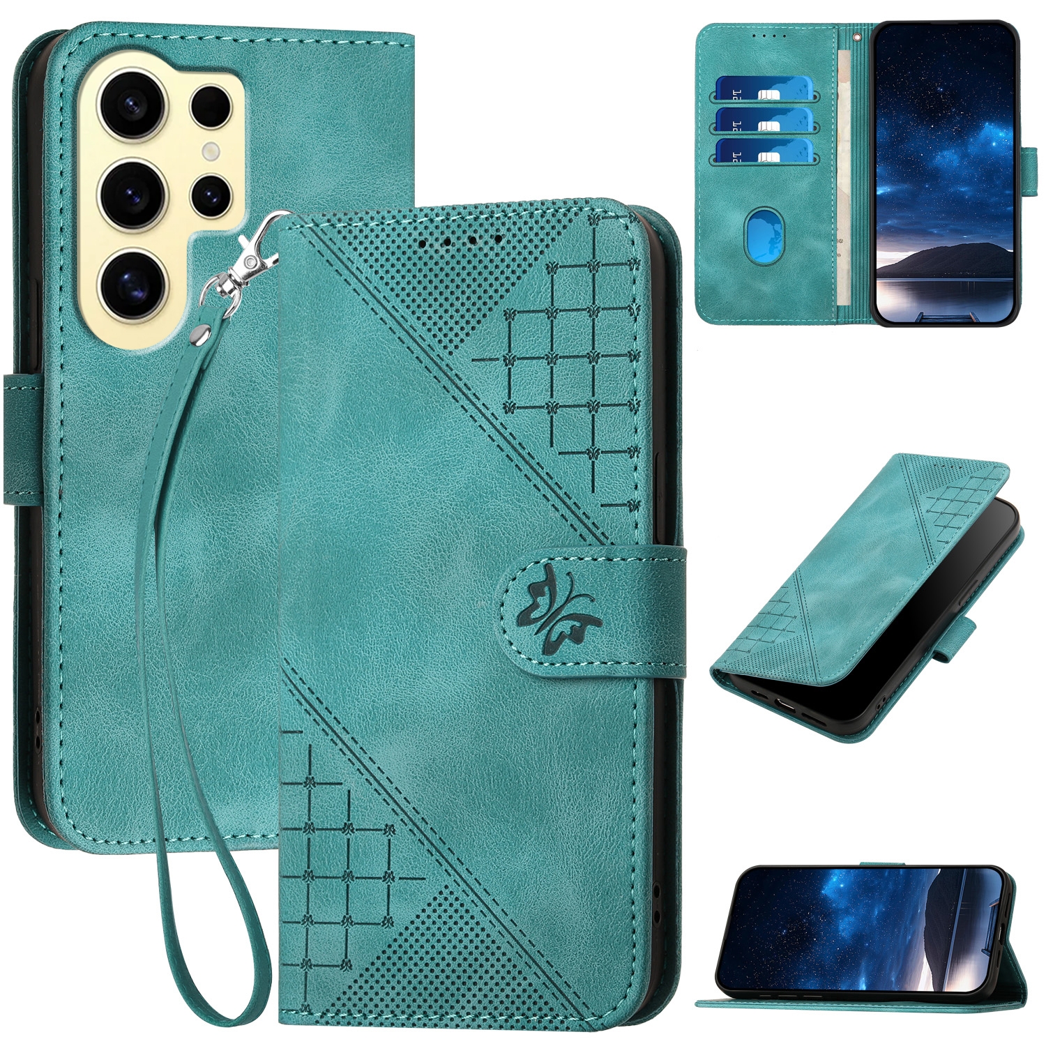 For Samsung Galaxy S24 Ultra 5G YX0080 Grid Butterfly Embossed Pattern Flip Leather Phone Case with Lanyard(Light Blue) For Samsung Galaxy S24 Ultra 5G YX0080 Grid Butterfly Embossed Pattern Flip Leather Phone Case with Lanyard(Light Blue)