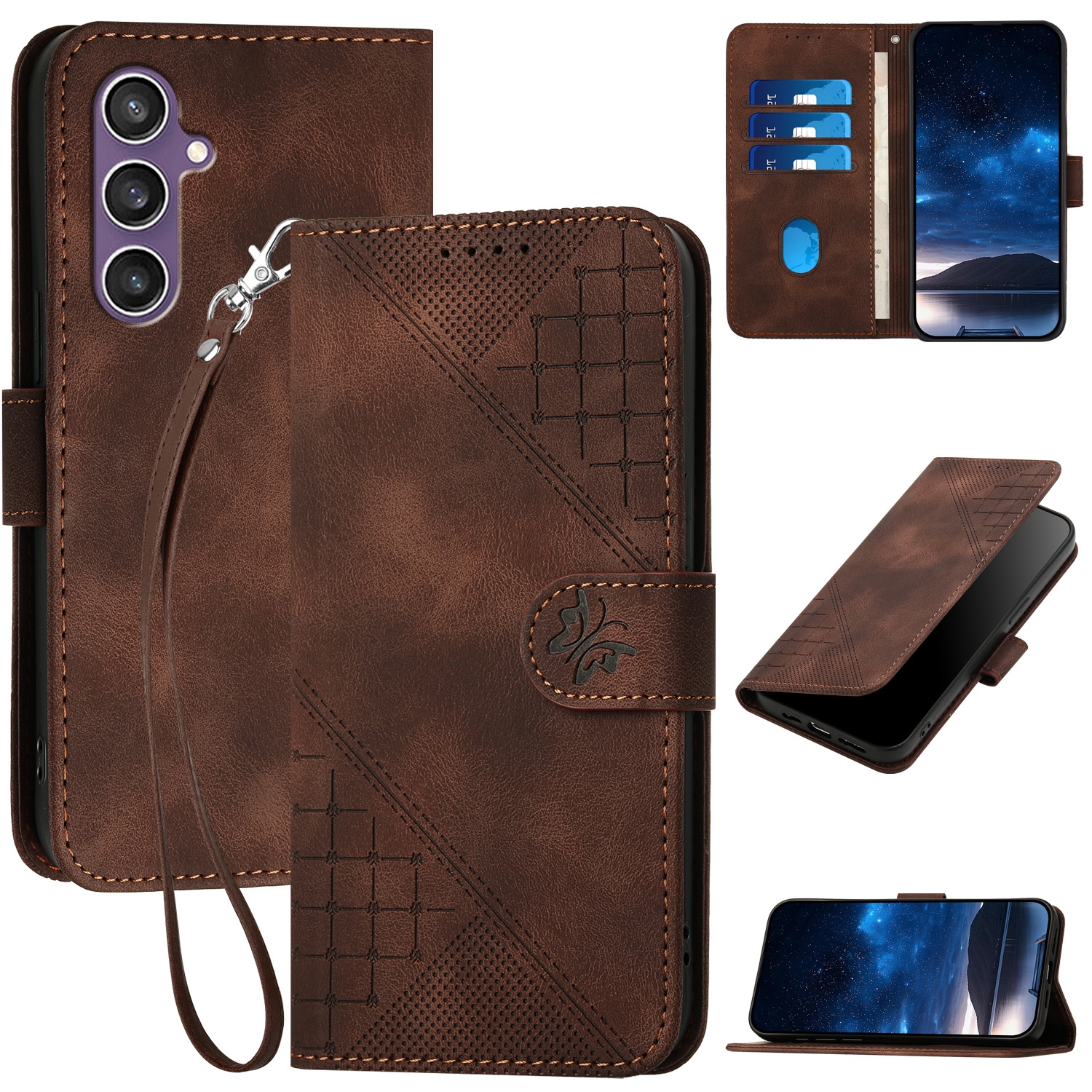 For Samsung Galaxy S23 FE 5G YX0080 Grid Butterfly Embossed Pattern Flip Leather Phone Case with Lanyard(Coffee) For Samsung Galaxy S23 FE 5G YX0080 Grid Butterfly Embossed Pattern Flip Leather Phone Case with Lanyard(Coffee)