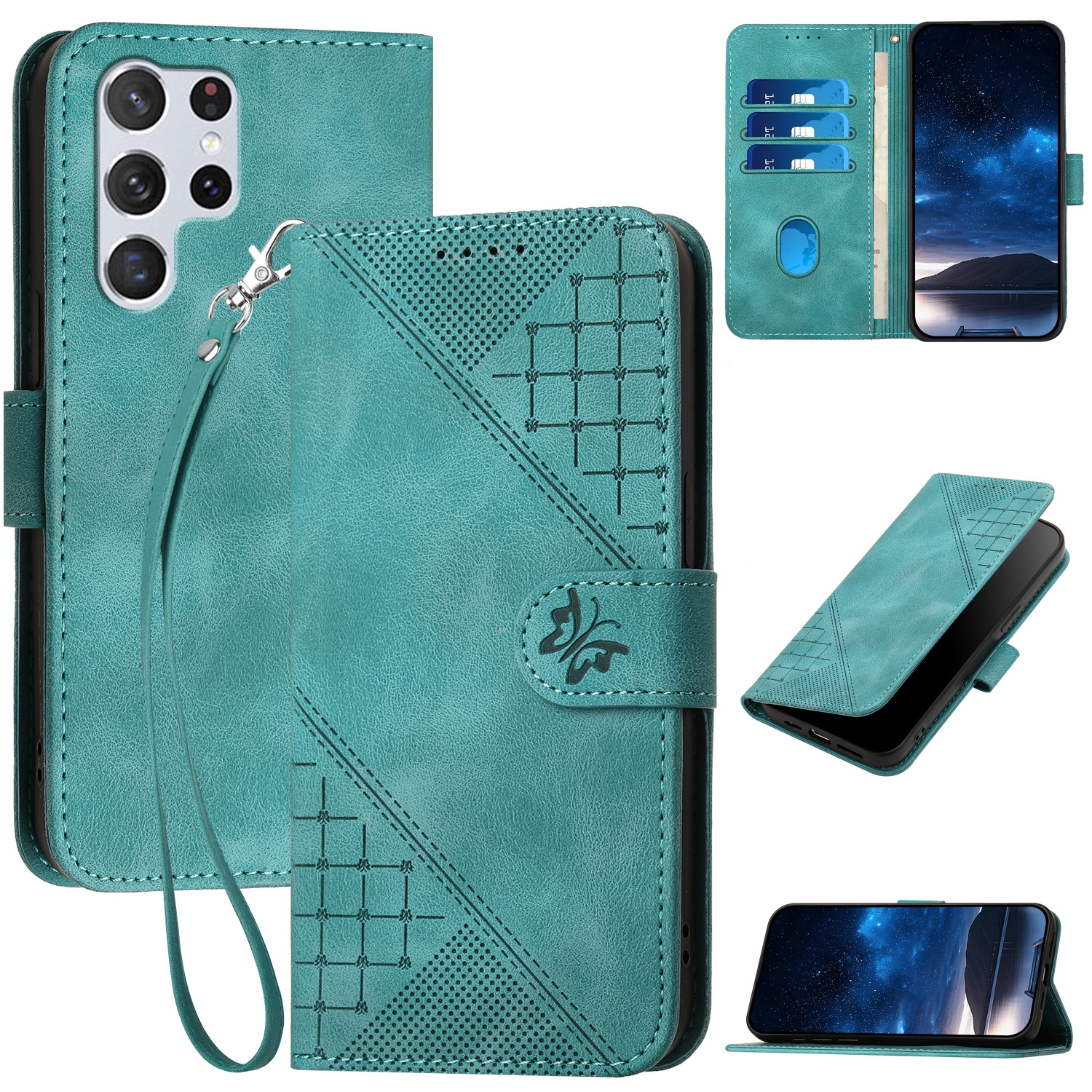 For Samsung Galaxy S22 Ultra 5G YX0080 Grid Butterfly Embossed Pattern Flip Leather Phone Case with Lanyard(Light Blue) For Samsung Galaxy S22 Ultra 5G YX0080 Grid Butterfly Embossed Pattern Flip Leather Phone Case with Lanyard(Light Blue)