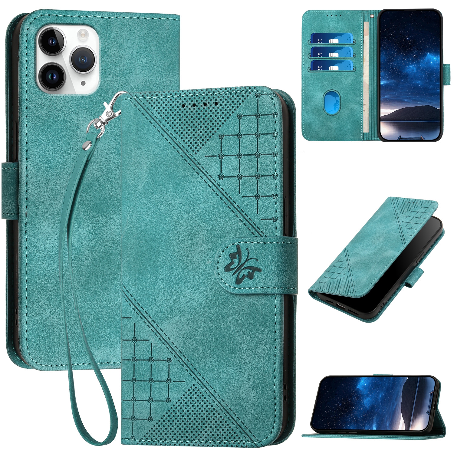 For iPhone 11 Pro YX0080 Grid Butterfly Embossed Pattern Flip Leather Phone Case with Lanyard(Light Blue) For iPhone 11 Pro YX0080 Grid Butterfly Embossed Pattern Flip Leather Phone Case with Lanyard(Light Blue)