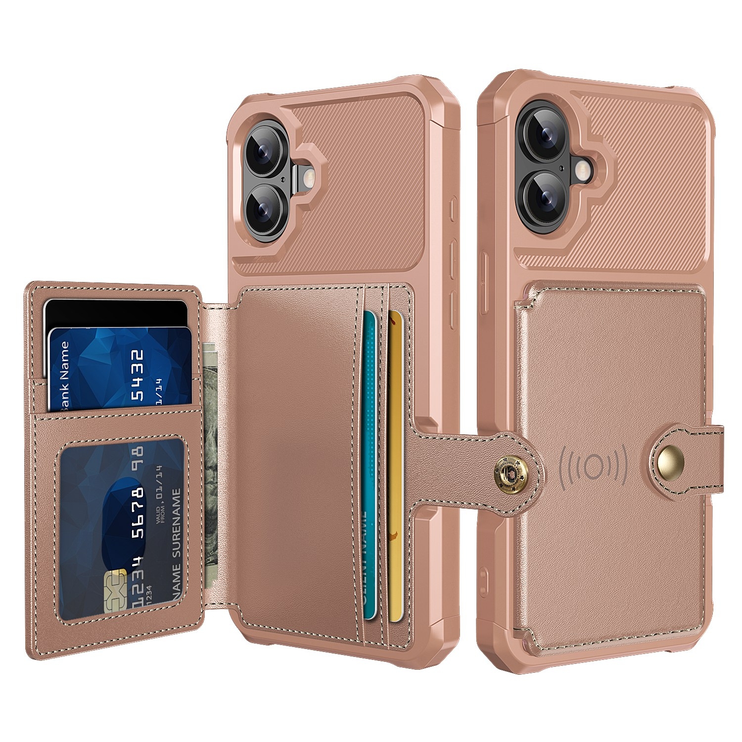 For iPhone 16 Magnetic Wallet Card Bag Leather Phone Case(Rose Gold) For iPhone 16 Magnetic Wallet Card Bag Leather Phone Case(Rose Gold)