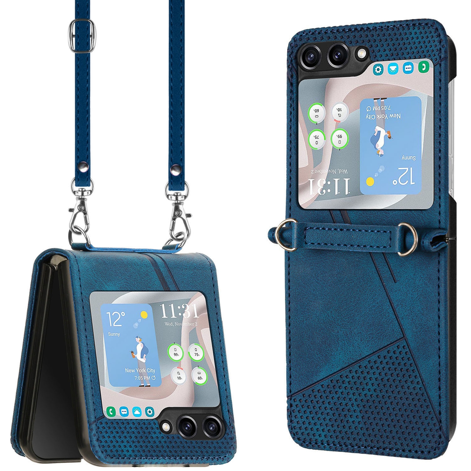 For Samsung Galaxy Z Flip5 Dream Triangle Folding Leather Phone Case with Lanyard(Blue) For Samsung Galaxy Z Flip5 Dream Triangle Folding Leather Phone Case with Lanyard(Blue)