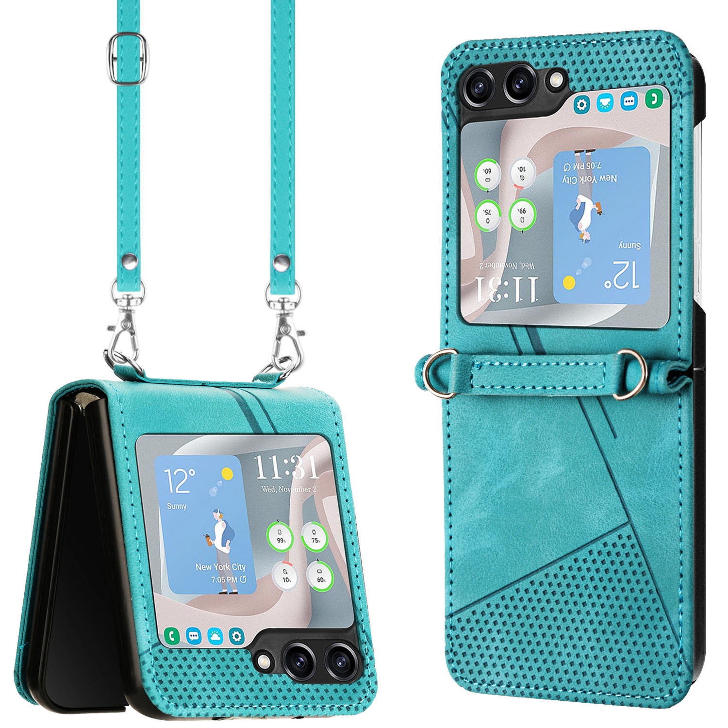 For Samsung Galaxy Z Flip6 Dream Triangle Folding Leather Phone Case with Lanyard(Green)