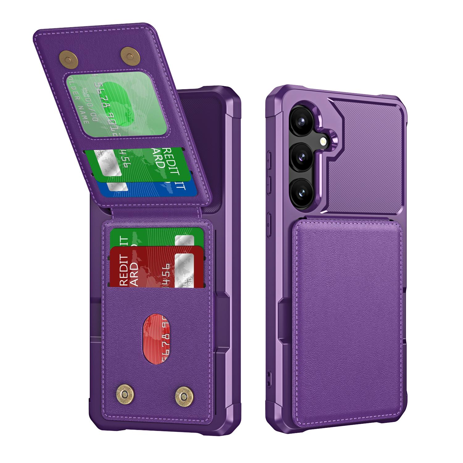 For Samsung Galaxy S24 FE 5G Vertical Flip Card Bag Holder Leather Phone Case(Purple) For Samsung Galaxy S24 FE 5G Vertical Flip Card Bag Holder Leather Phone Case(Purple)