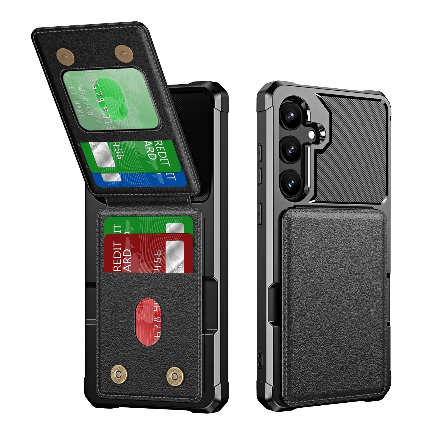 For Samsung Galaxy S25 5G Vertical Flip Card Bag Holder Leather Phone Case(Black) For Samsung Galaxy S25 5G Vertical Flip Card Bag Holder Leather Phone Case(Black)