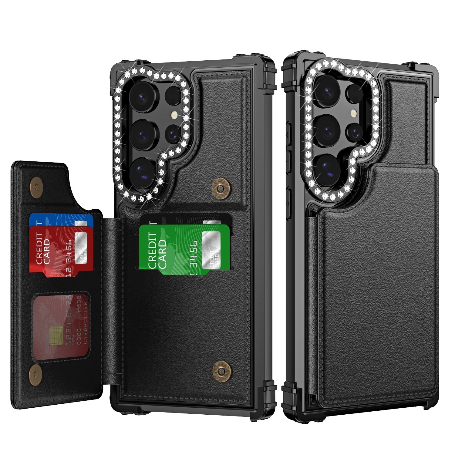 For Samsung Galaxy S24 Ultra 5G Diamond Horizontal Card Bag Leather Phone Case(Black) For Samsung Galaxy S24 Ultra 5G Diamond Horizontal Card Bag Leather Phone Case(Black)