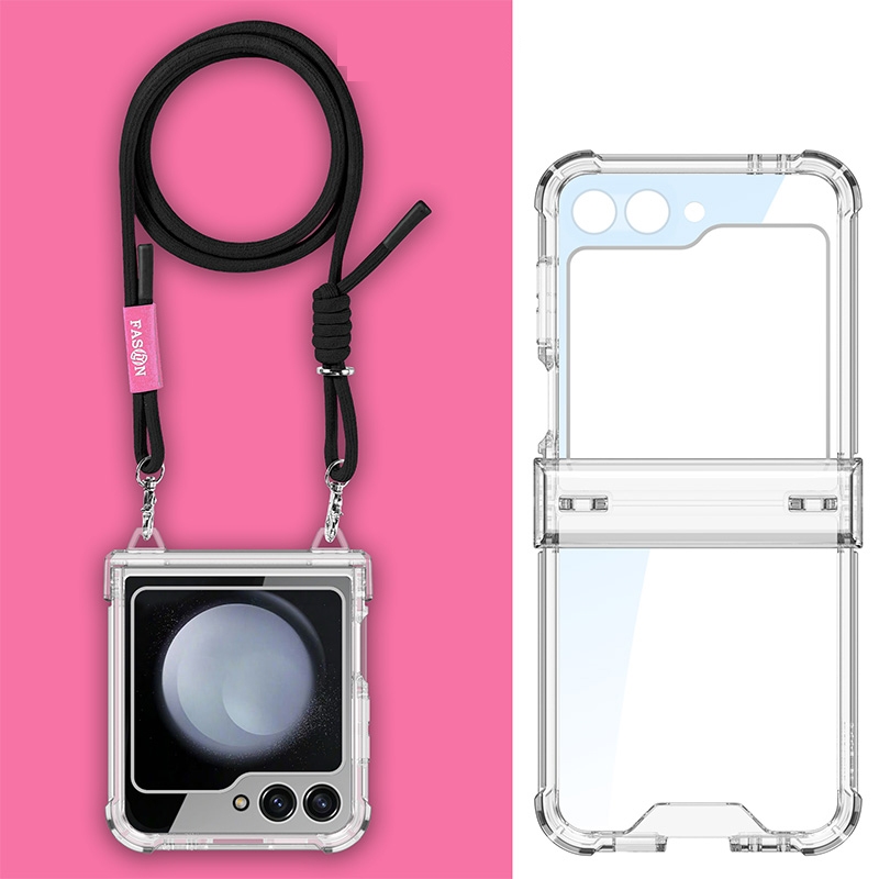 For Samsung Galaxy Z Flip6 GKK Airbag Hinge Full Coverage Phone Case with Crossbody Rope(Black)