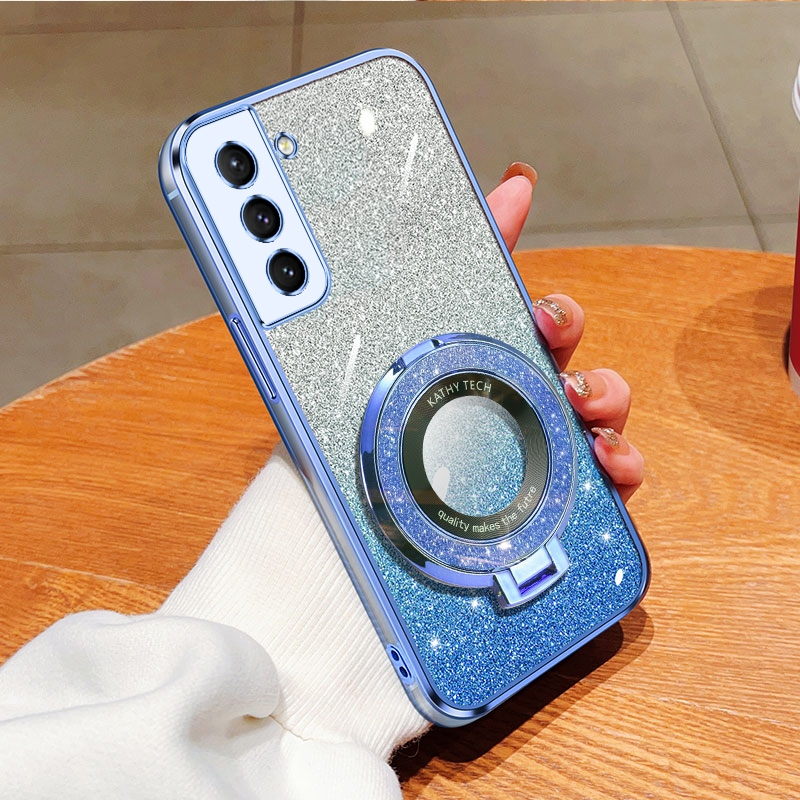 For Samsung Galaxy S22+ 5G Plated Gradient Glitter Round Holder TPU Phone Case(Sierra Blue) For Samsung Galaxy S22+ 5G Plated Gradient Glitter Round Holder TPU Phone Case(Sierra Blue)