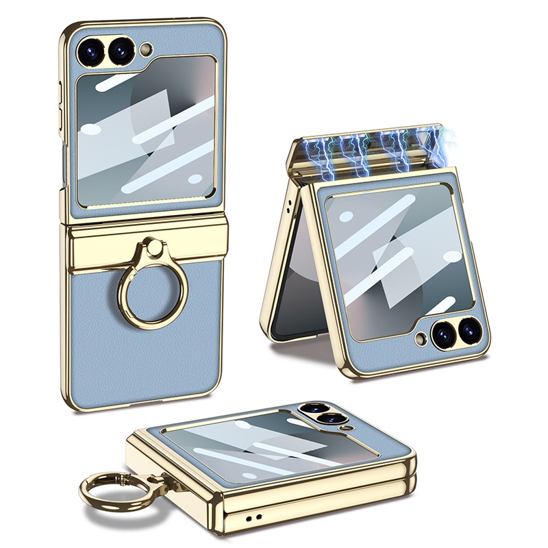 For Samsung Galaxy Z Flip6 GKK Integrated Electroplated Litchi Texture Leather Phone Case with Ring(Blue) For Samsung Galaxy Z Flip6 GKK Integrated Electroplated Litchi Texture Leather Phone Case with Ring(Blue)