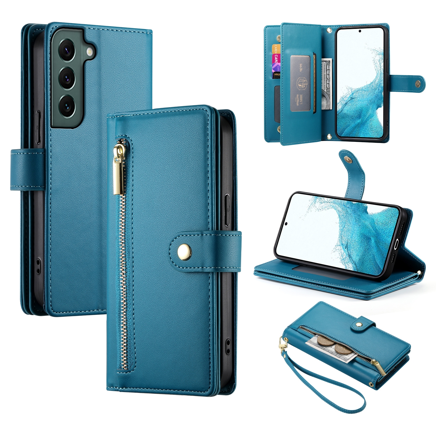 For Samsung Galaxy S22 5G Nine Card-slot Zipper Wallet Bag Leather Phone Case(Blue) For Samsung Galaxy S22 5G Nine Card-slot Zipper Wallet Bag Leather Phone Case(Blue)