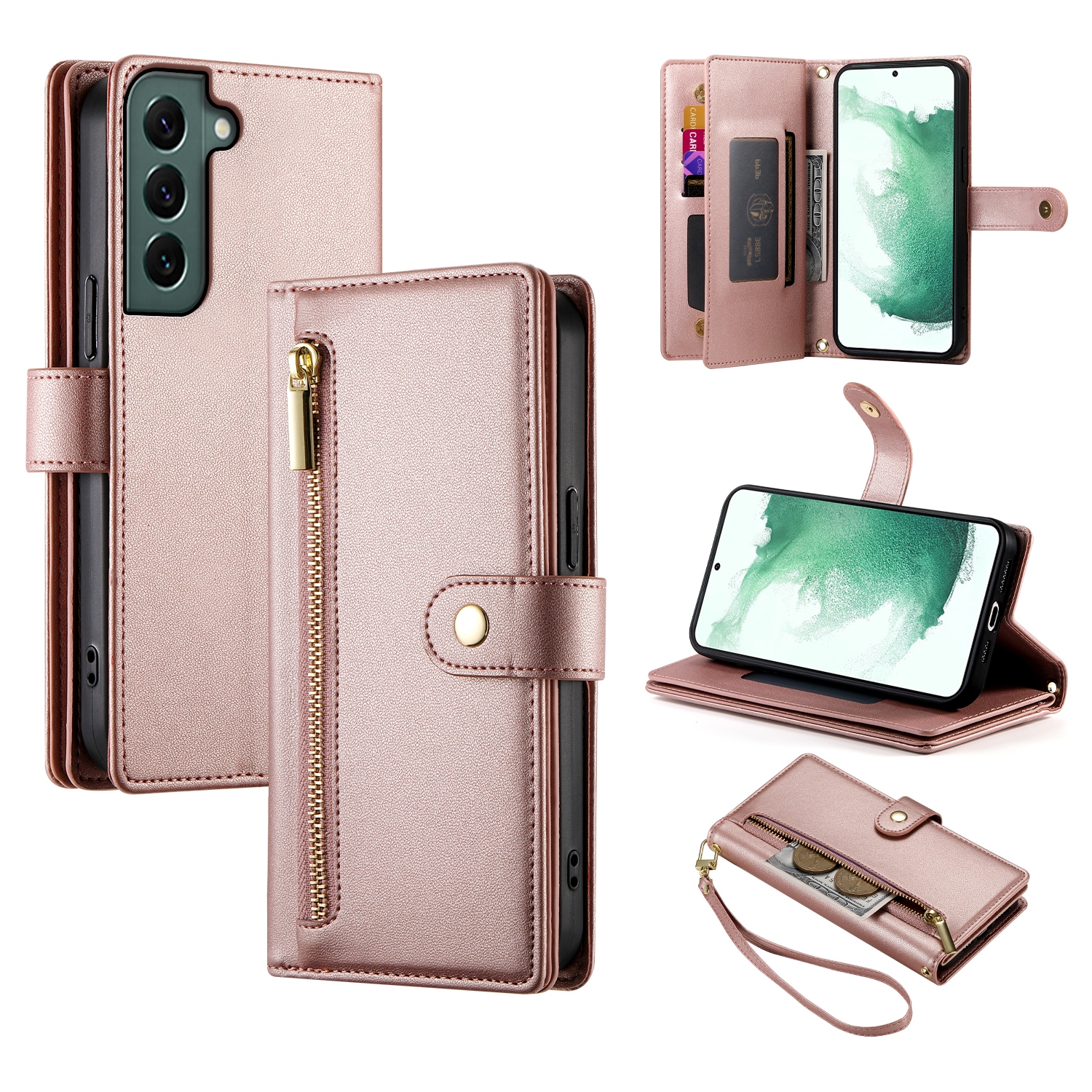 For Samsung Galaxy S22+ 5G Nine Card-slot Zipper Wallet Bag Leather Phone Case(Pink) For Samsung Galaxy S22+ 5G Nine Card-slot Zipper Wallet Bag Leather Phone Case(Pink)