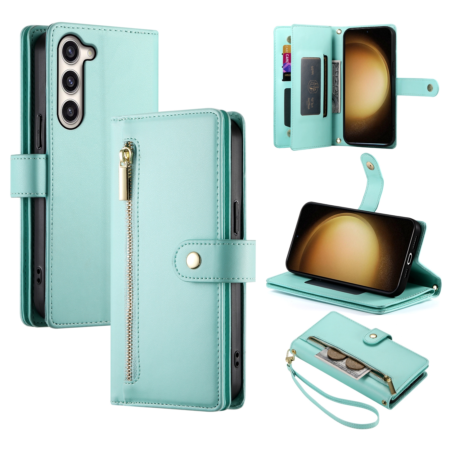 For Samsung Galaxy S23+ 5G Nine Card-slot Zipper Wallet Bag Leather Phone Case(Mint Green) For Samsung Galaxy S23+ 5G Nine Card-slot Zipper Wallet Bag Leather Phone Case(Mint Green)