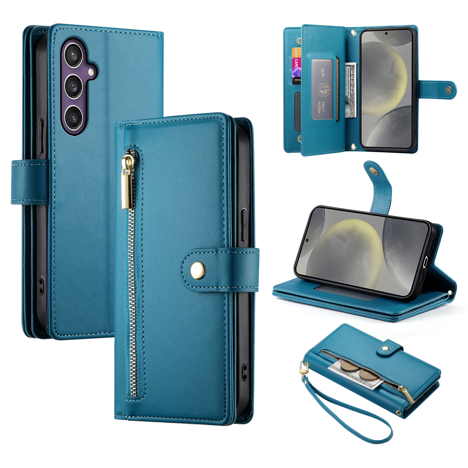 For Samsung Galaxy S24 5G Nine Card-slot Zipper Wallet Bag Leather Phone Case(Blue) For Samsung Galaxy S24 5G Nine Card-slot Zipper Wallet Bag Leather Phone Case(Blue)