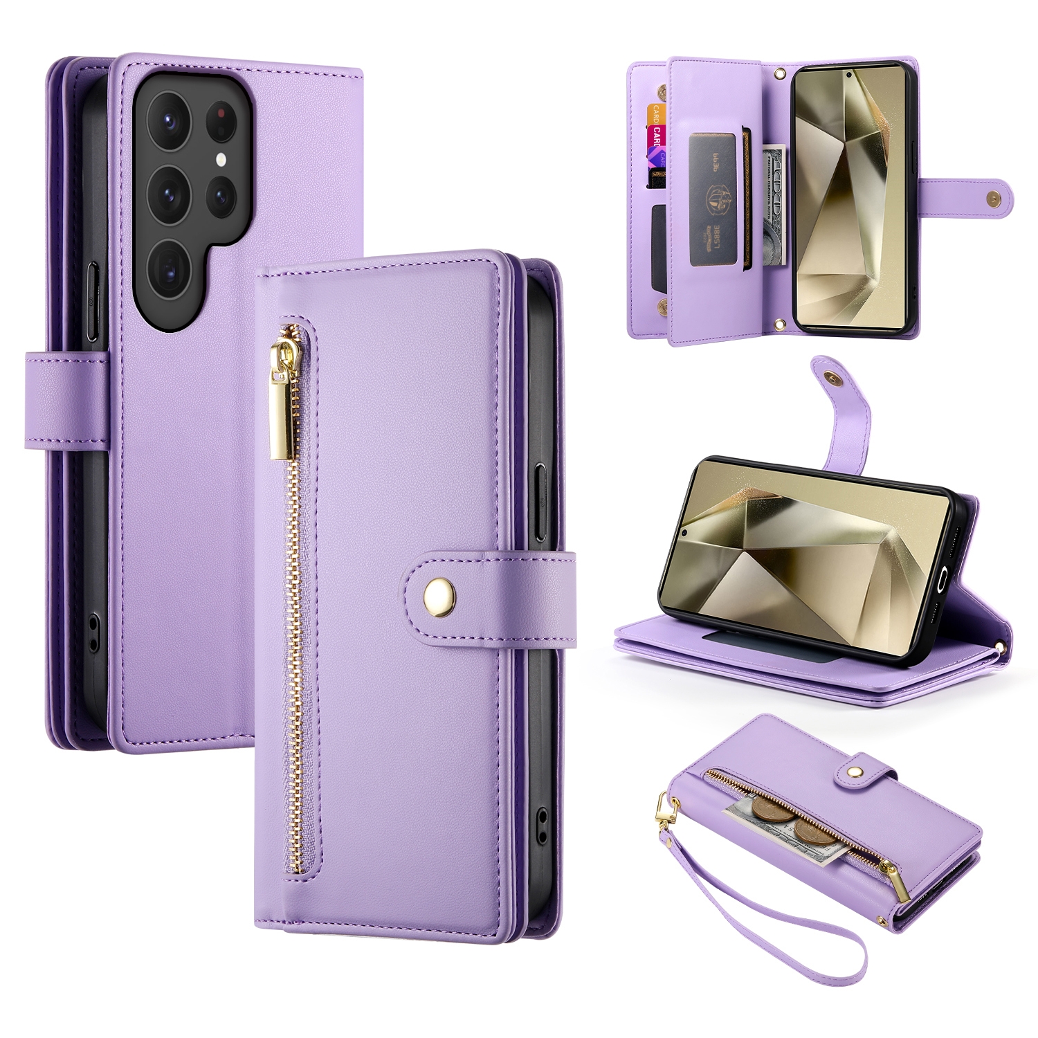 For Samsung Galaxy S24 Ultra 5G Nine Card-slot Zipper Wallet Bag Leather Phone Case(Purple) For Samsung Galaxy S24 Ultra 5G Nine Card-slot Zipper Wallet Bag Leather Phone Case(Purple)