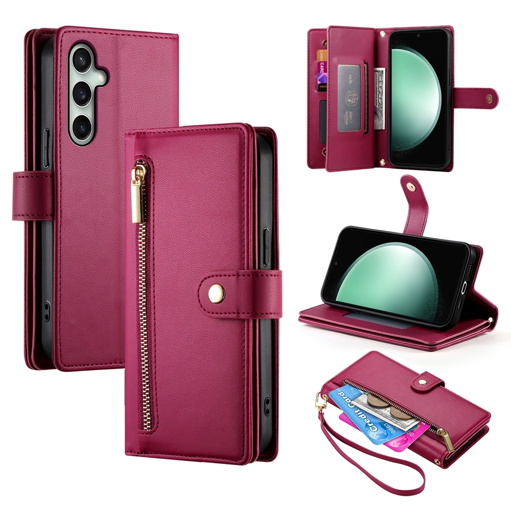 For Samsung Galaxy S24 FE 5G Nine Card-slot Zipper Wallet Bag Leather Phone Case(Red) For Samsung Galaxy S24 FE 5G Nine Card-slot Zipper Wallet Bag Leather Phone Case(Red)