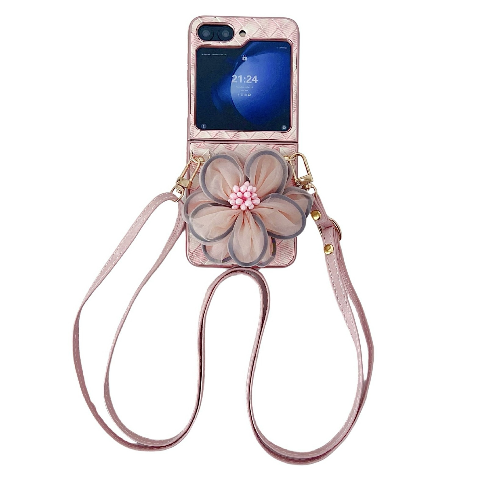For Samsung Galaxy Z Flip6 Colorful Woven Pattern 3D Yarn Flower Phone Case with Lanyard(Pink) For Samsung Galaxy Z Flip6 Colorful Woven Pattern 3D Yarn Flower Phone Case with Lanyard(Pink)