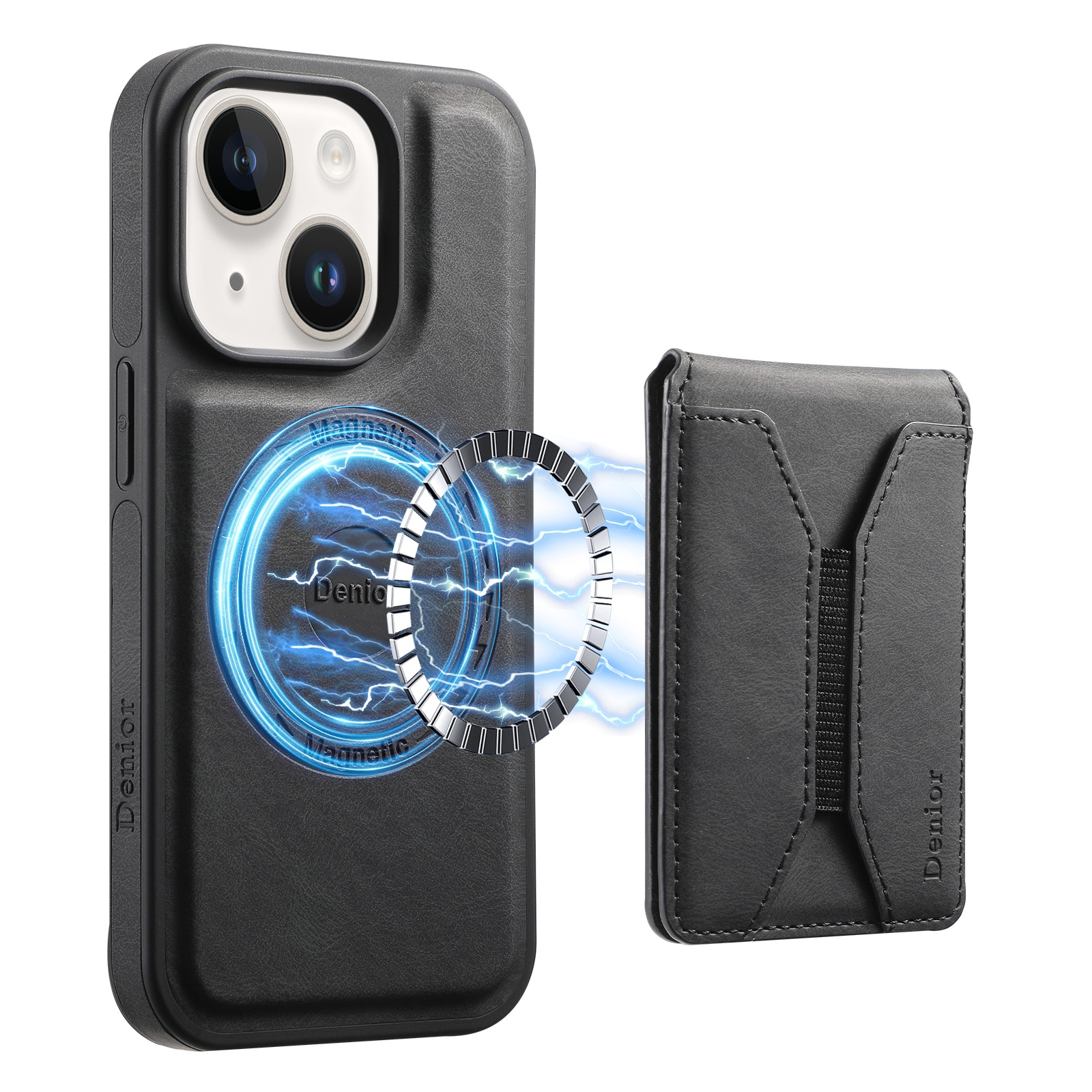For iPhone 15 Plus / 14 Plus Denior D17 Skin Feel MagSafe Detachable Card Slot Phone Case(Black) For iPhone 15 Plus / 14 Plus Denior D17 Skin Feel MagSafe Detachable Card Slot Phone Case(Black)