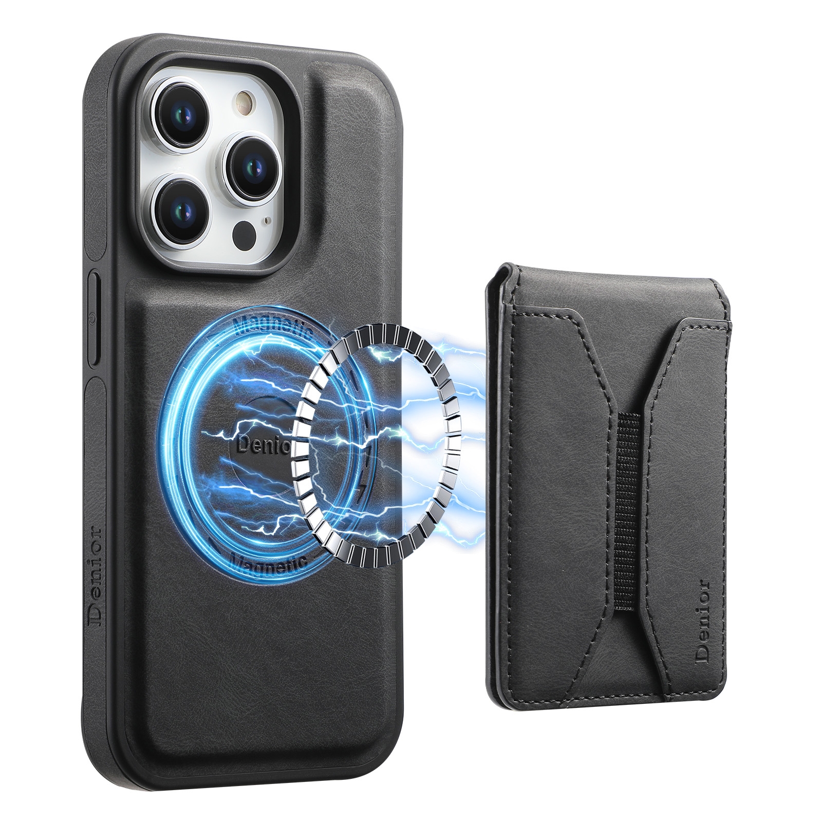 For iPhone 16 Pro Denior D17 Skin Feel MagSafe Detachable Card Slot Phone Case(Black) For iPhone 16 Pro Denior D17 Skin Feel MagSafe Detachable Card Slot Phone Case(Black)