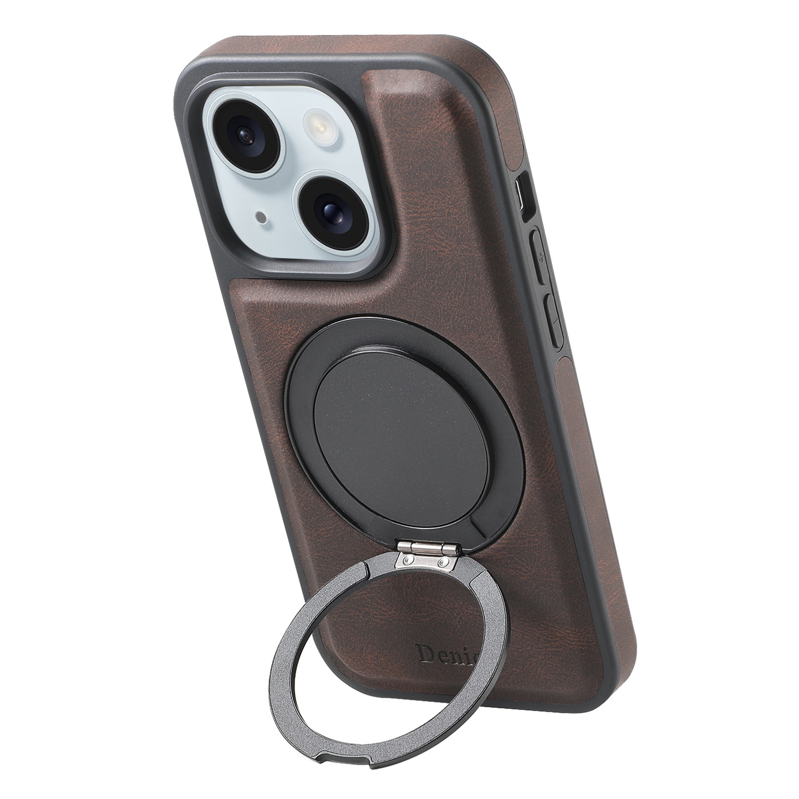 For iPhone 15 Plus / 14 Plus Denior A14 Skin Feel Rotating Holder MagSafe Phone Case(Brown) For iPhone 15 Plus / 14 Plus Denior A14 Skin Feel Rotating Holder MagSafe Phone Case(Brown)
